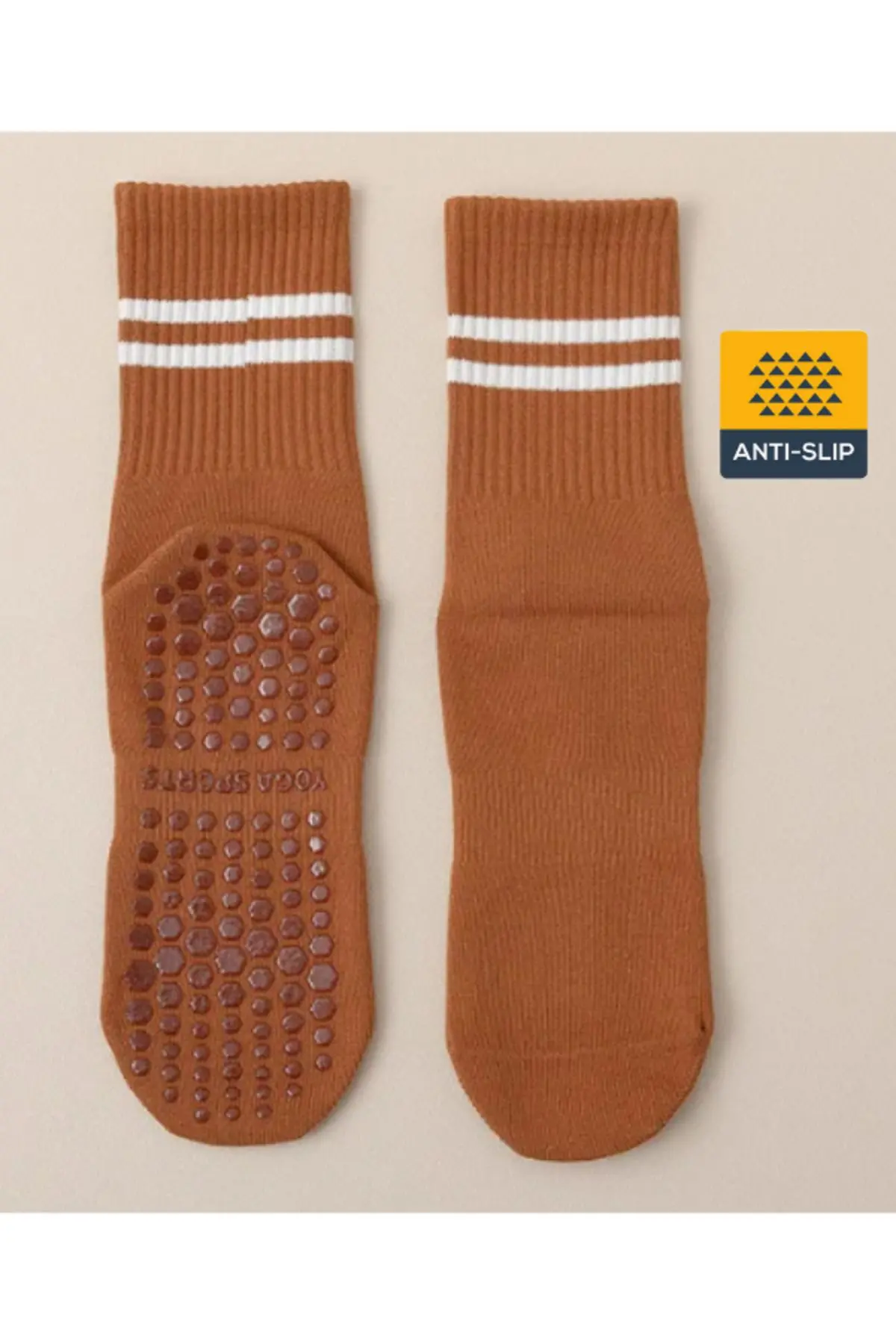 XTR Fitness - Yoga Ve Pilates Için Profesyonel Kaydırmaz Tabanlı Çorap Kahverengi