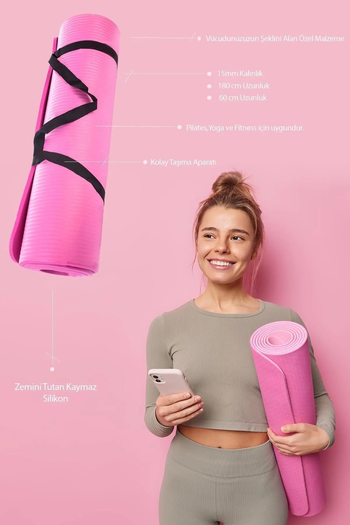 Hsport Premium 15mm Silikon Kaymaz Malzeme yoga ve pilates Matı yoga minderi