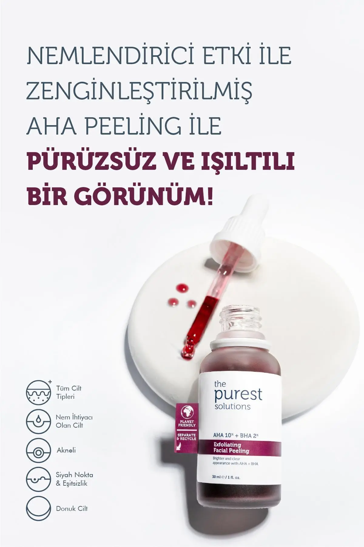 Aha & Bha Canlandırıcı & Cilt Tonu Eşitleyici Kırmızı Peeling Cilt Serumu 30 Ml (aha 10% + Bha 2%)