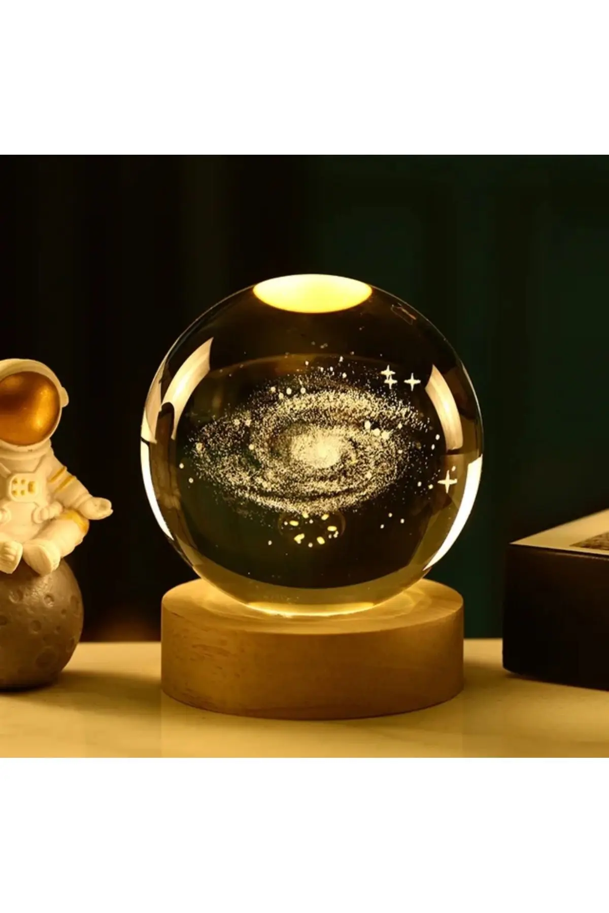 Kristal Cam Küre LED Işıklı USB Ahşap Tabanlı 3D Ev Oda Ofis İş Masaüstü Dekoratif Hediyelik Vip Set