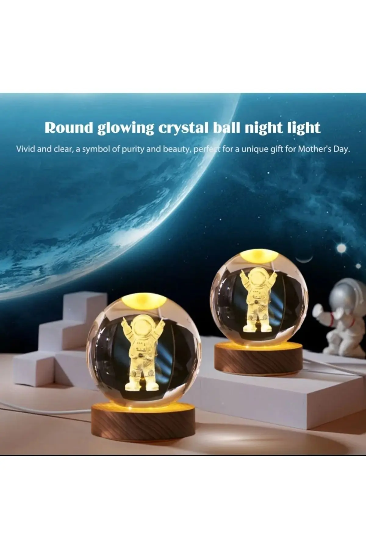 Kristal Cam Küre LED Işıklı USB Ahşap Tabanlı 3D Ev Oda Ofis İş Masaüstü Dekoratif Hediyelik Vip Set