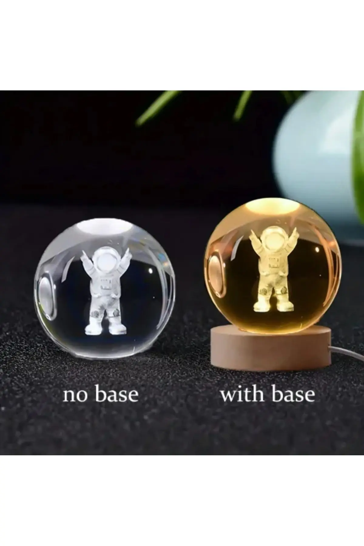 Kristal Cam Küre LED Işıklı USB Ahşap Tabanlı 3D Ev Oda Ofis İş Masaüstü Dekoratif Hediyelik Vip Set