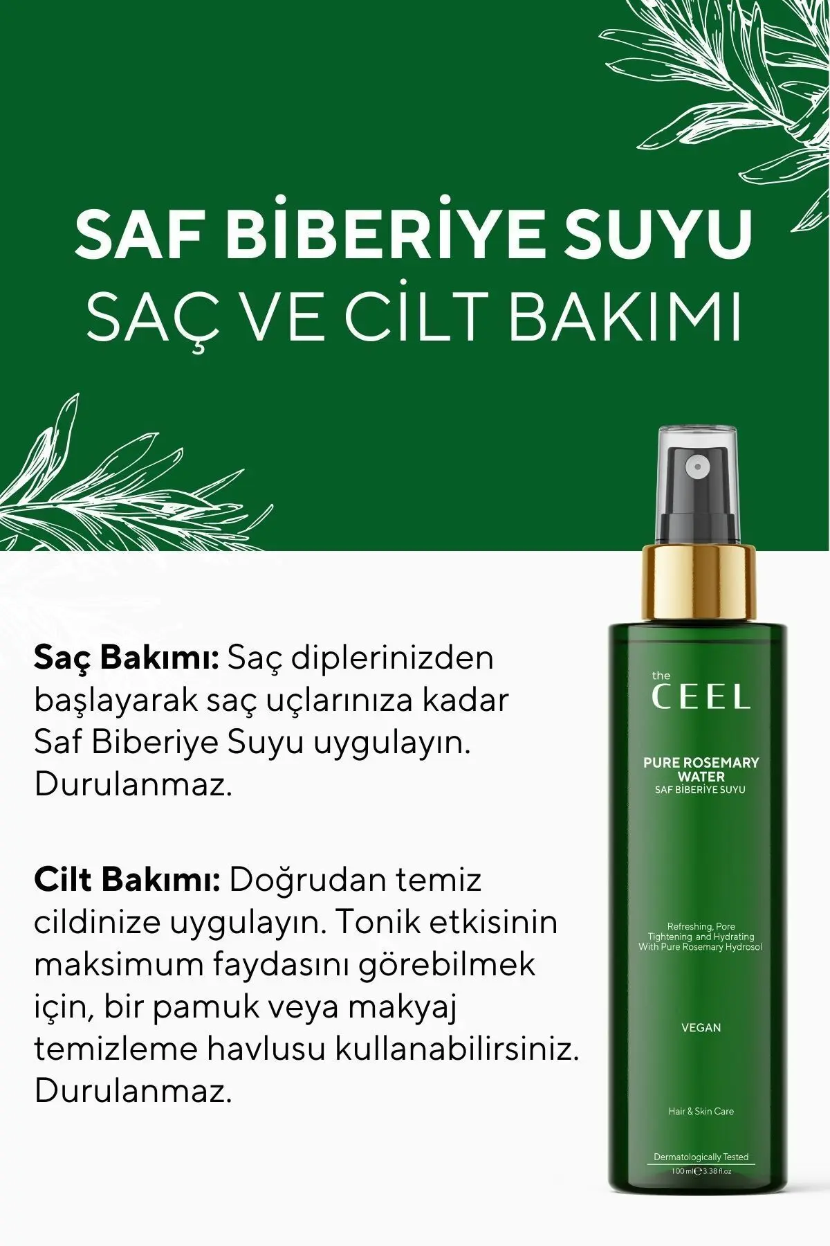 Biberiye Suyu Dökülme Karşıtı ve Hızlı Saç Uzatma Etkili Saf Saç Toniği 100 ml