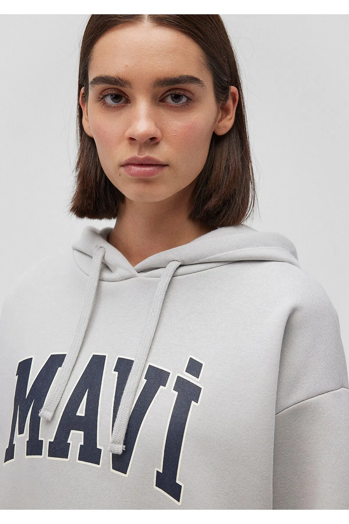 Logo Baskılı Kapüşonlu Gri Sweatshirt 1600361-34322