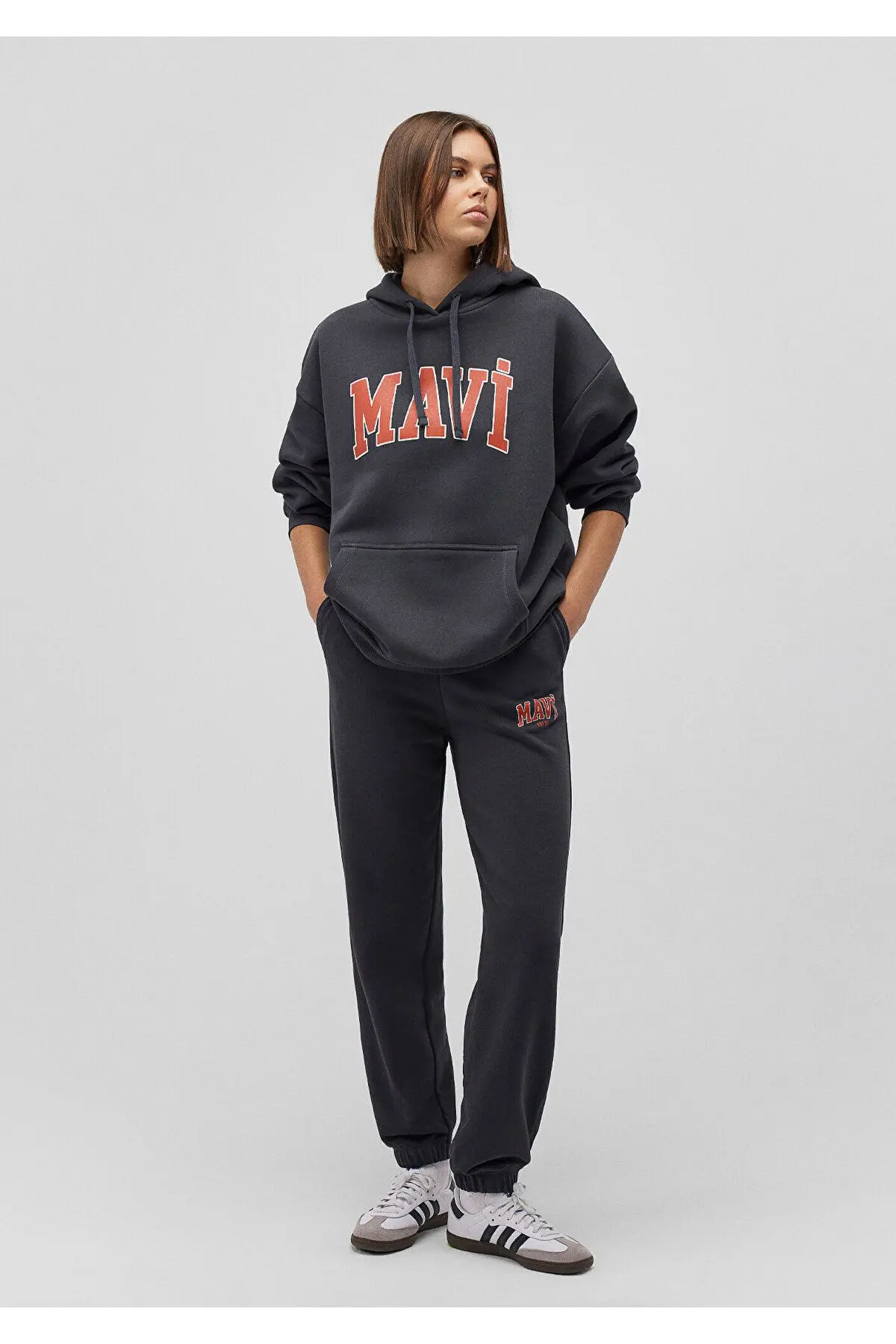 Mavi Logo Baskılı Kapüşonlu Antrasit Sweatshirt 1600361-80106