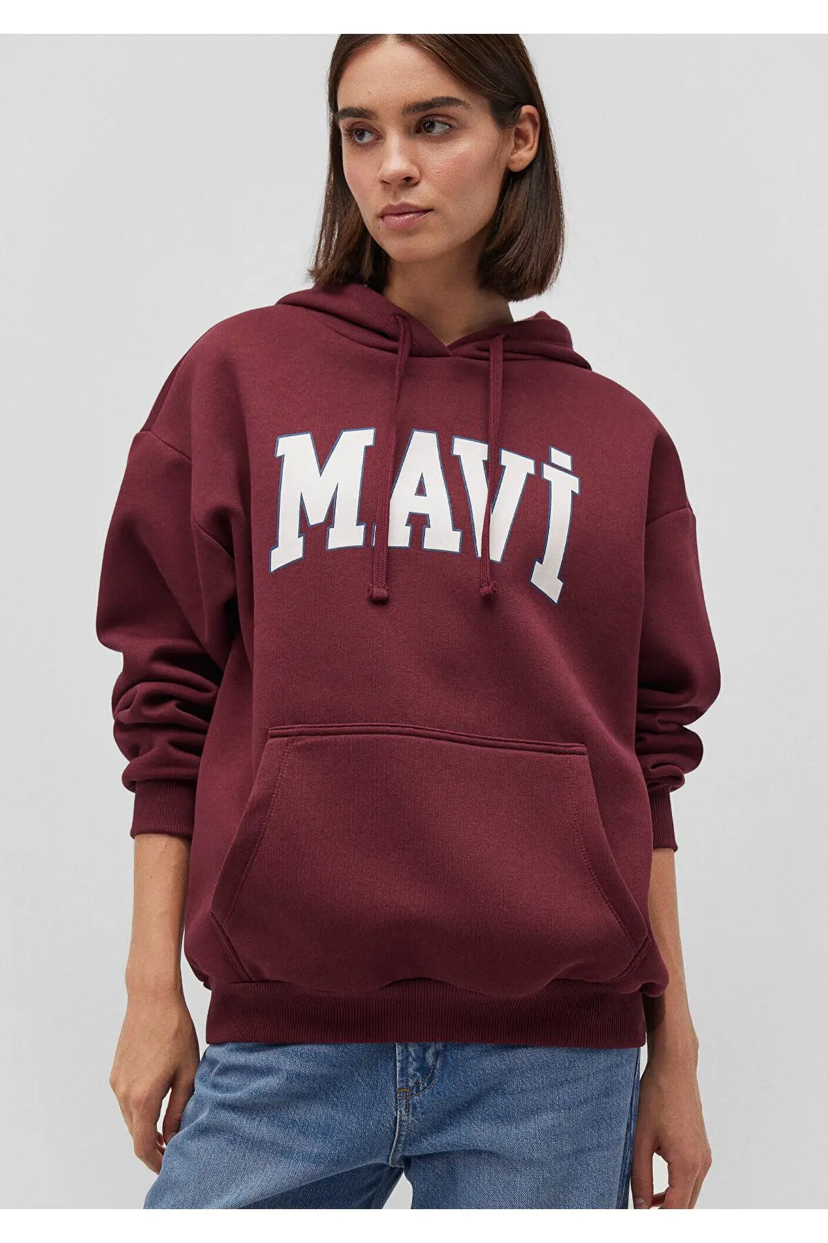 Mavi Logo Baskılı Kapüşonlu Bordo Sweatshirt 1600361-85493