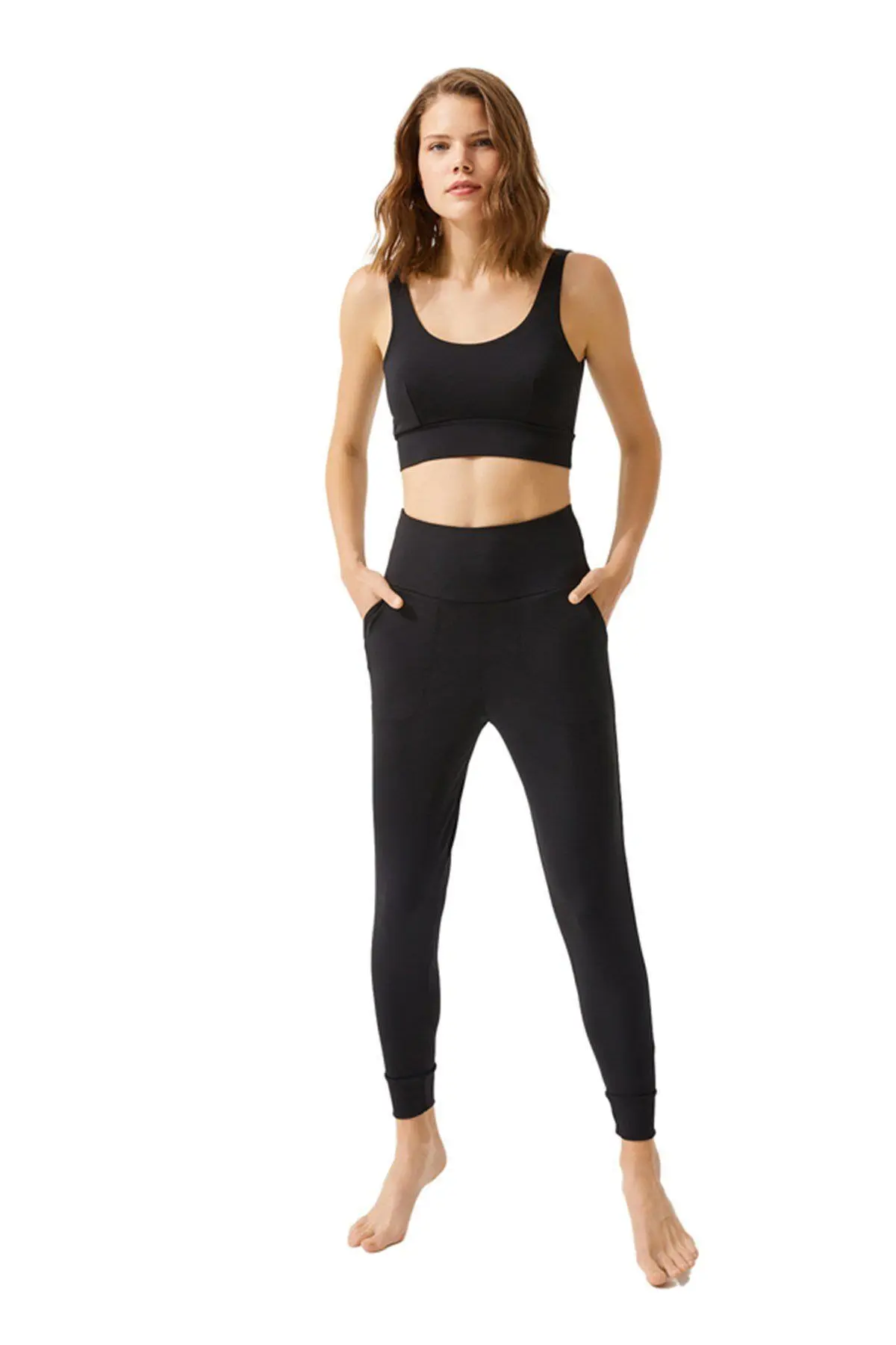 Siyah Yüksek Bel Çift Cepli Kadın Jogger Eşofman Altı