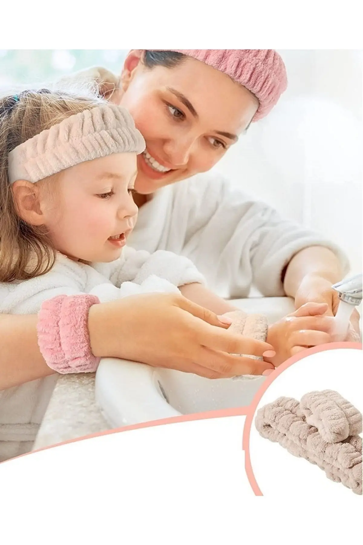 2 Adet Beyaz Renkli Su Emici Havlu Bilek - Yuz Yıkama Kol Bandı Sporcu Spa Bileklik (TAKIM)