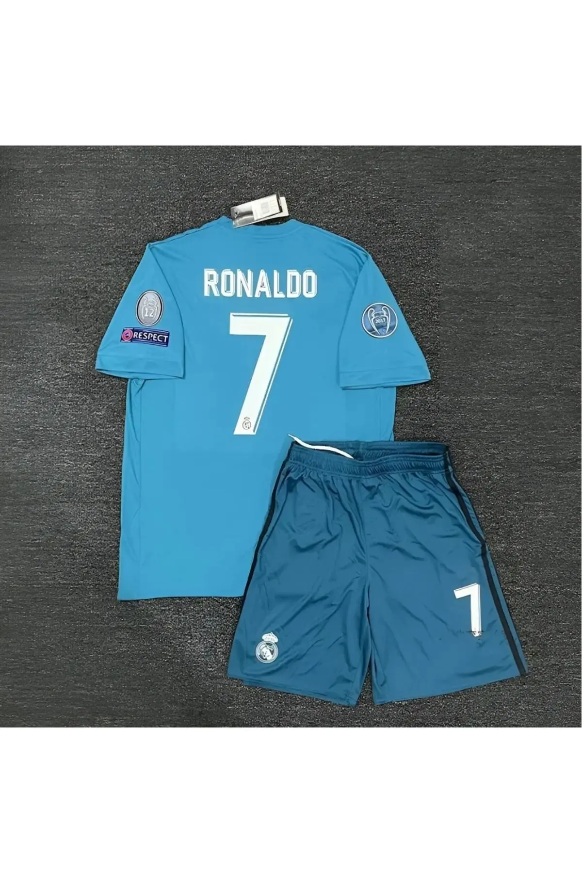 Ronaldo 4lü Set Çoçuk Forması 2018 Real Madrid Deplasman Turkuaz Forması