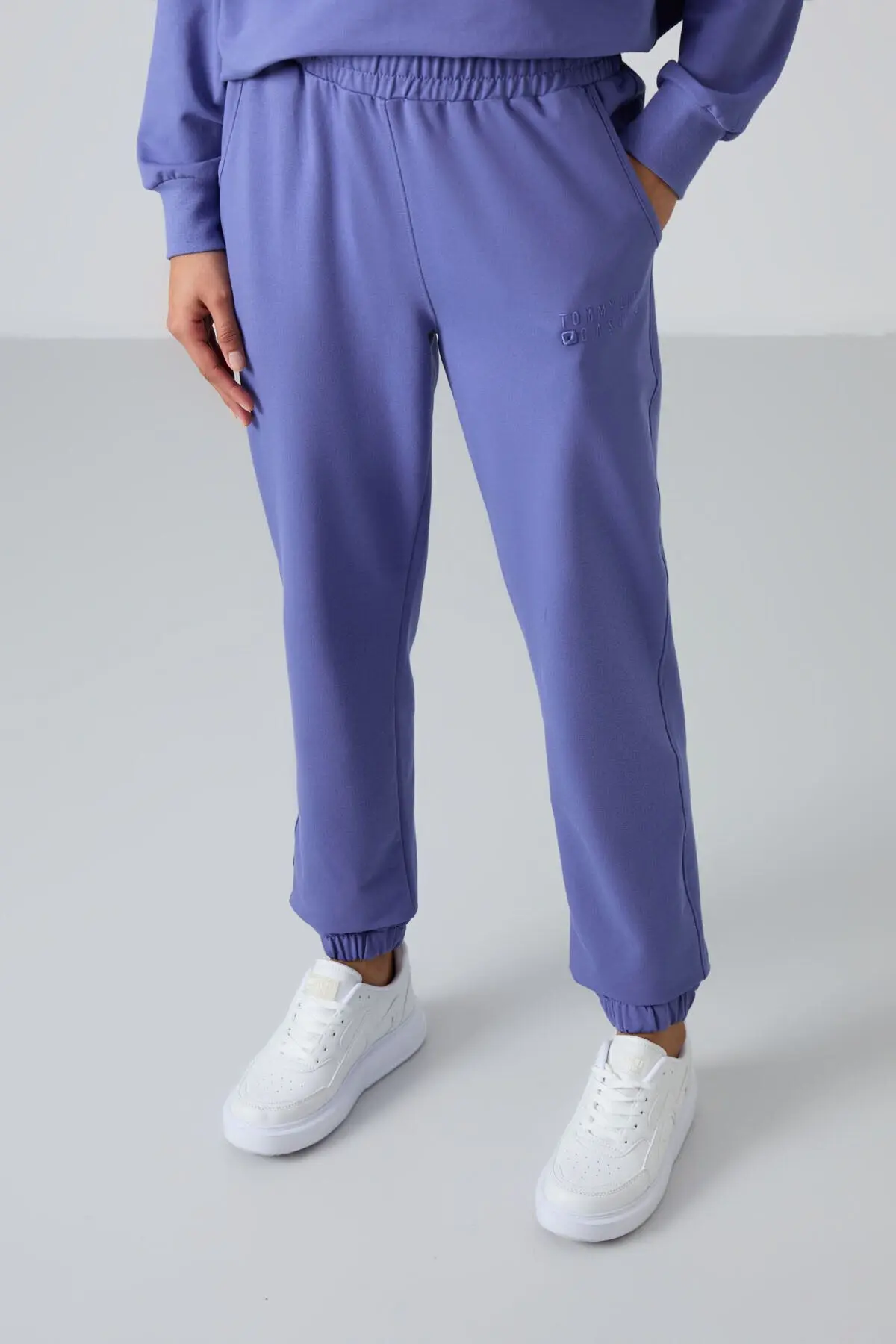 Eflatun O Yaka Oversize Lastik Paça Kadın Eşofman Takım - 95287