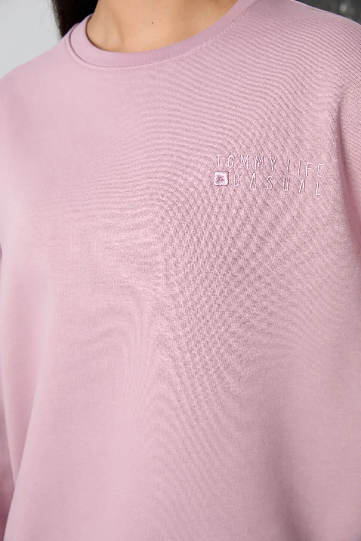 Gül Kurusu O Yaka Oversize Lastik Paça Kadın Eşofman Takım - 95287