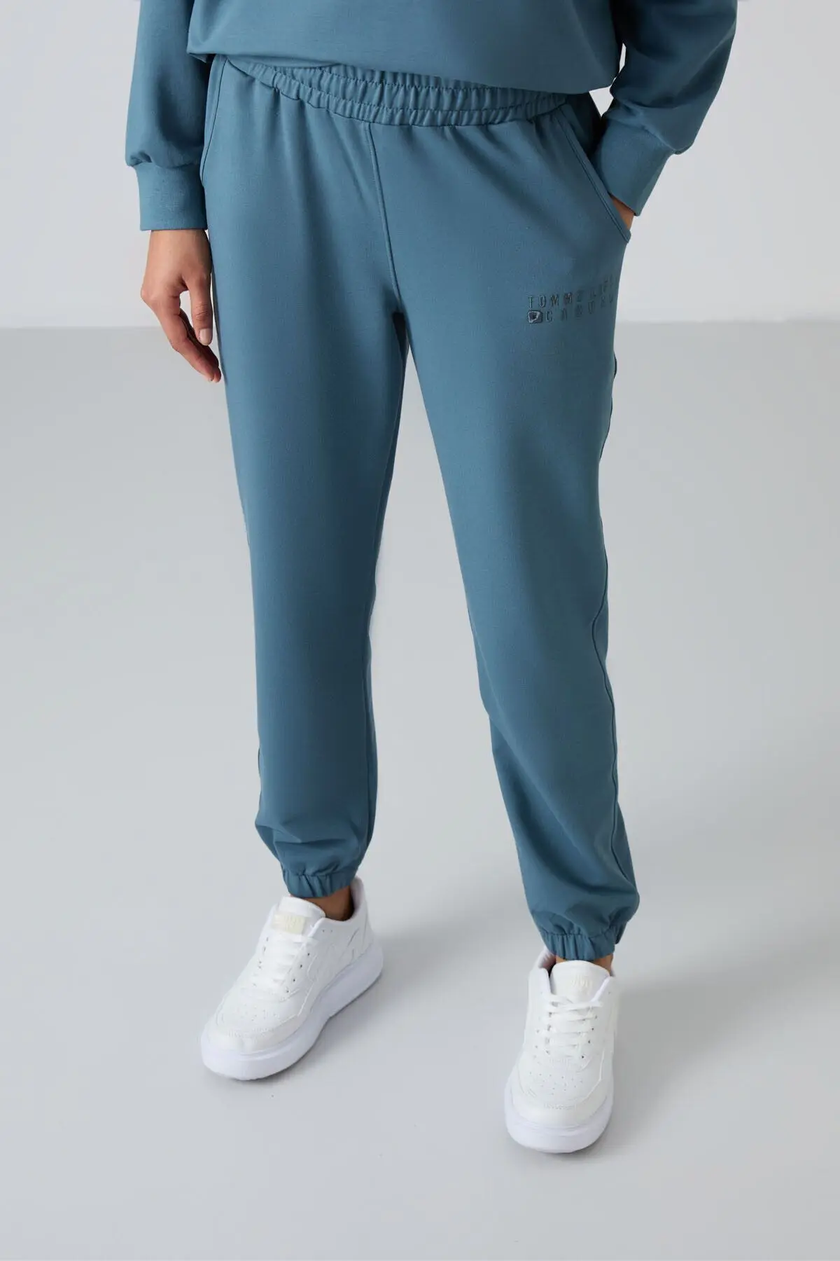 Orman Yeşili O Yaka Oversize Lastik Paça Kadın Eşofman Takım - 95287