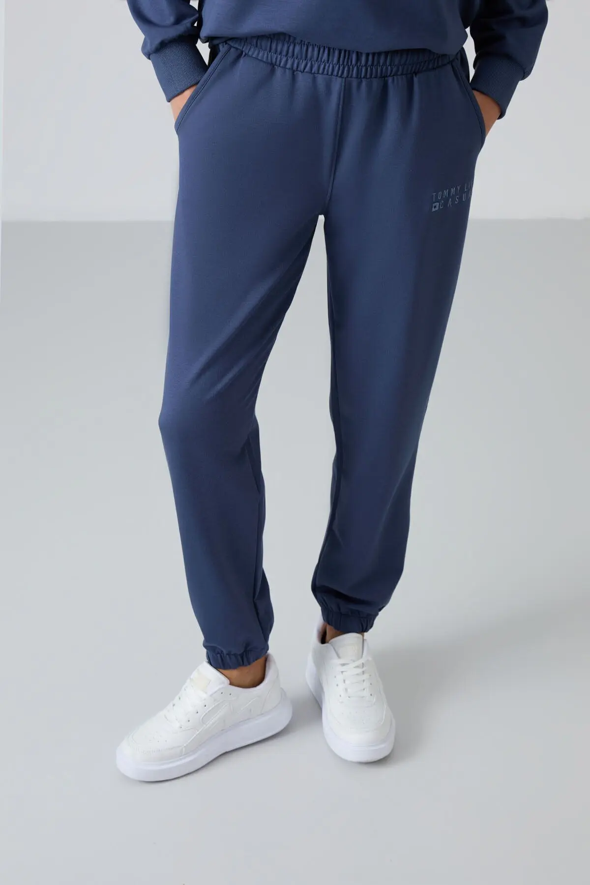 Petrol O Yaka Oversize Lastik Paça Kadın Eşofman Takım - 95287