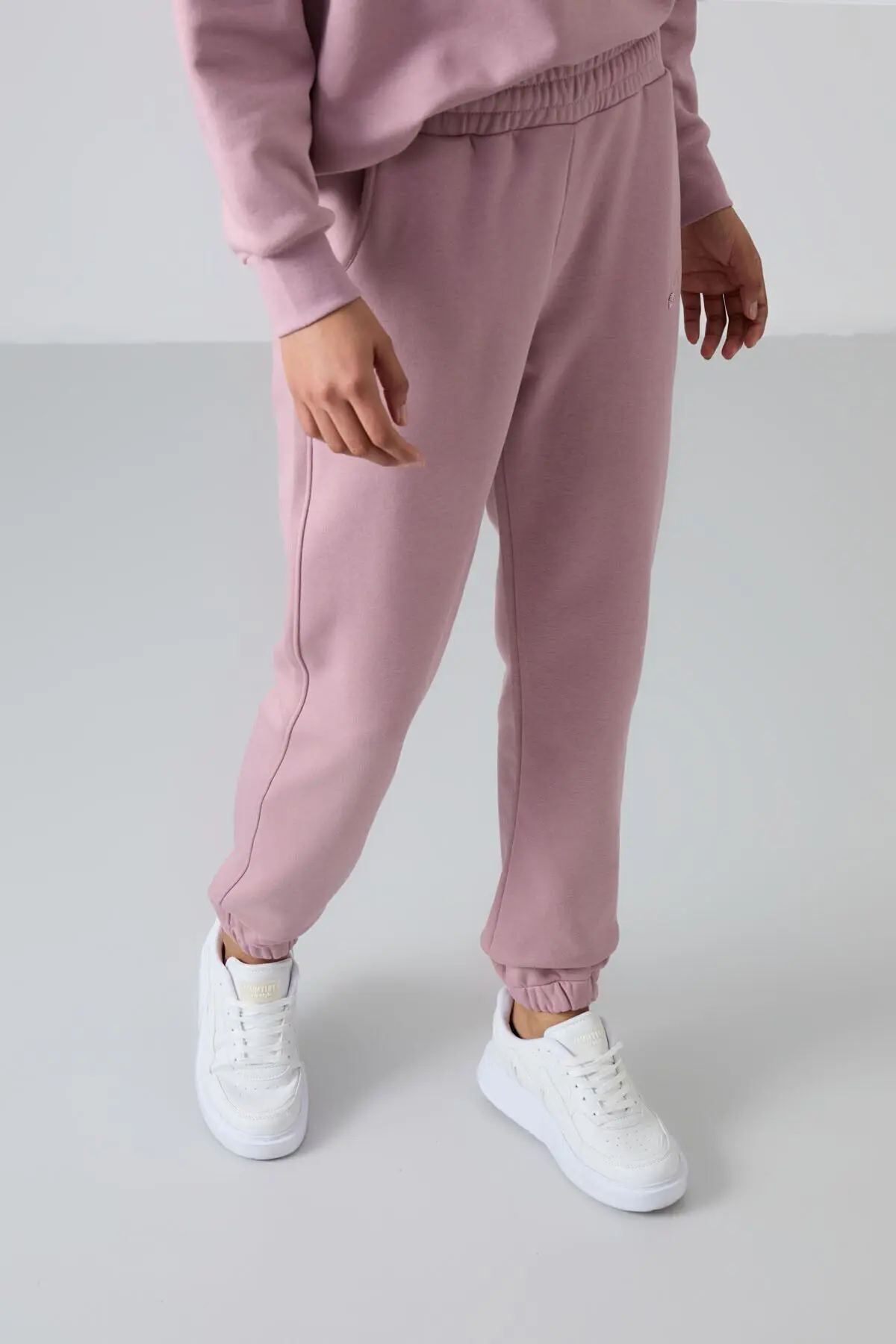 Gül Kurusu O Yaka Oversize Lastik Paça Kadın Eşofman Takım - 95287