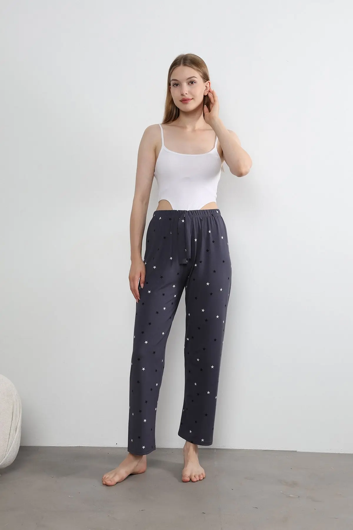 Kadın Yıldız Baskılı Yumuşak Dokulu Milan Pijama Altı