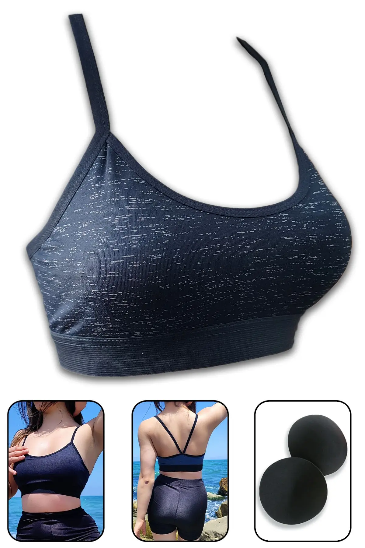 SHİBA Sporcu Sütyeni Siyah Pedli Crop Büstiyer Çıkarılabilir Kaplı Yarım Atlet Shb288625