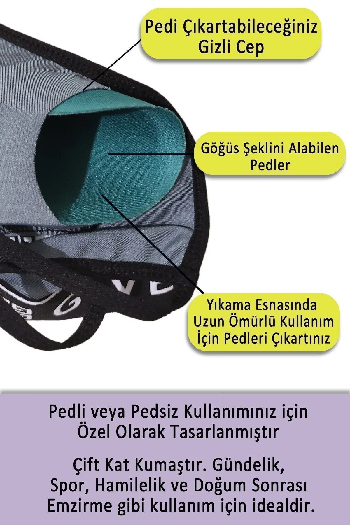 Sporcu Sütyeni Siyah Pedli Crop Büstiyer Çıkarılabilir Kaplı Yarım Atlet Shb288625