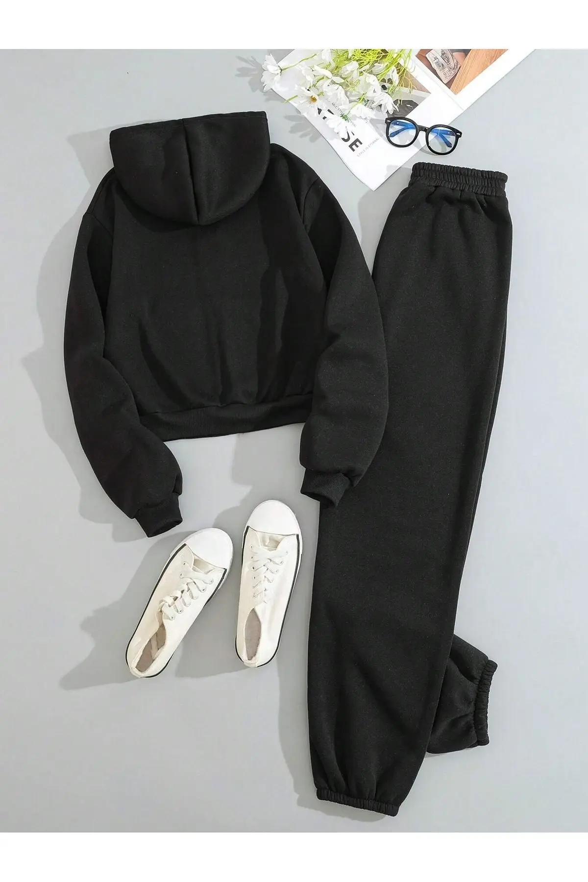 MELADYAN Baskısız Kışlık Eşofman Takımı Sweatshirt Eşofman Altı