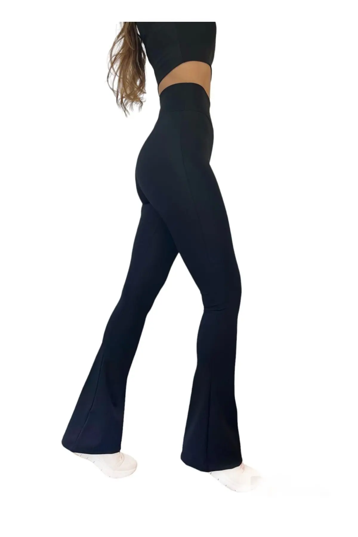 The muscey Kadın Siyah Yüksek bel İspanyol Paça Toparlayıcı Tayt