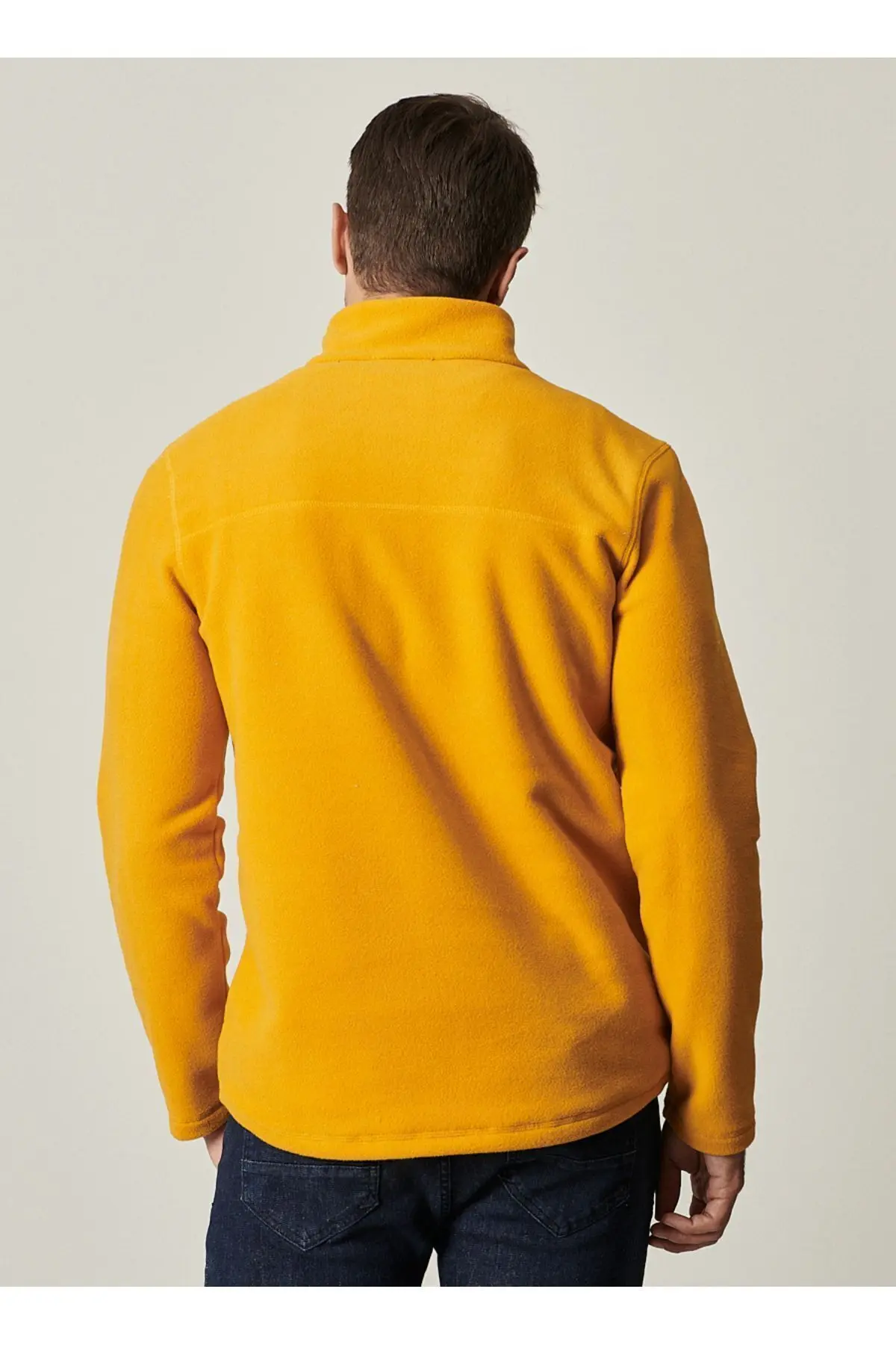Erkek Sarı Anti-pilling Tüylenme Yapmayan Standart Fit Dik Yaka Soğuk Geçirmez Polar Sweatshirt