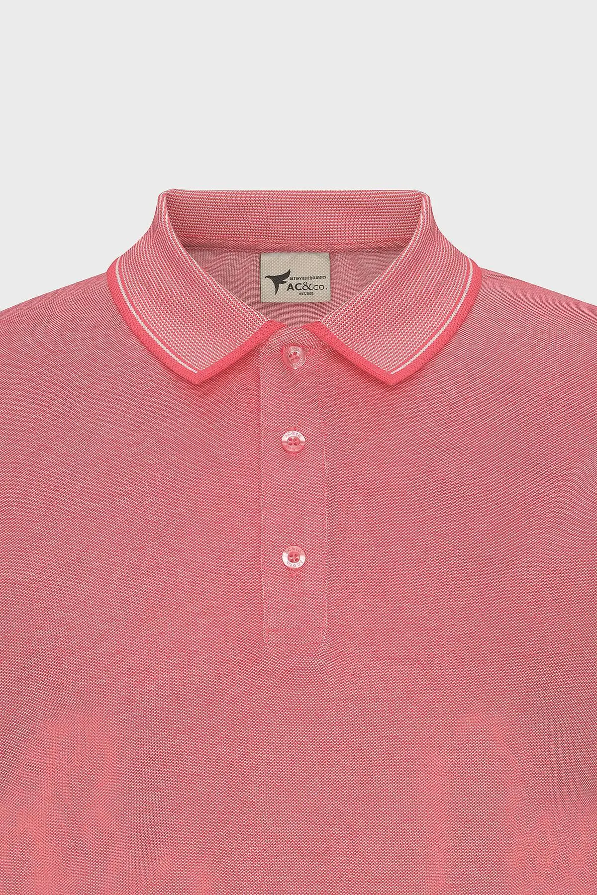 Erkek Çekmeyen Pamuklu Kumaş Slim Fit Dar Kesim Narçiçeği-Beyaz Kıvrılmaz Polo Yaka Tişört