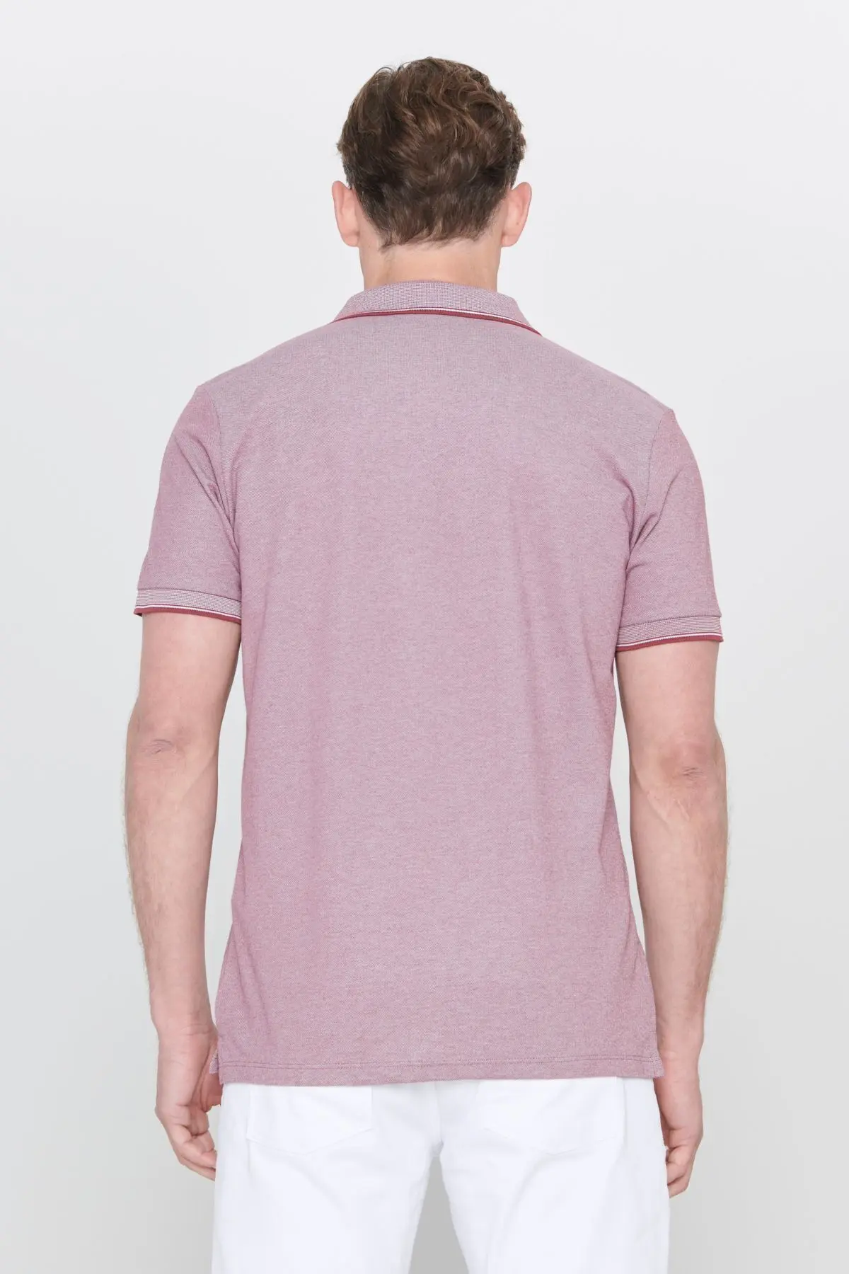 Erkek Çekmeyen Pamuklu Kumaş Slim Fit Dar Kesim Bordo Kıvrılmaz Polo Yaka T-shirt