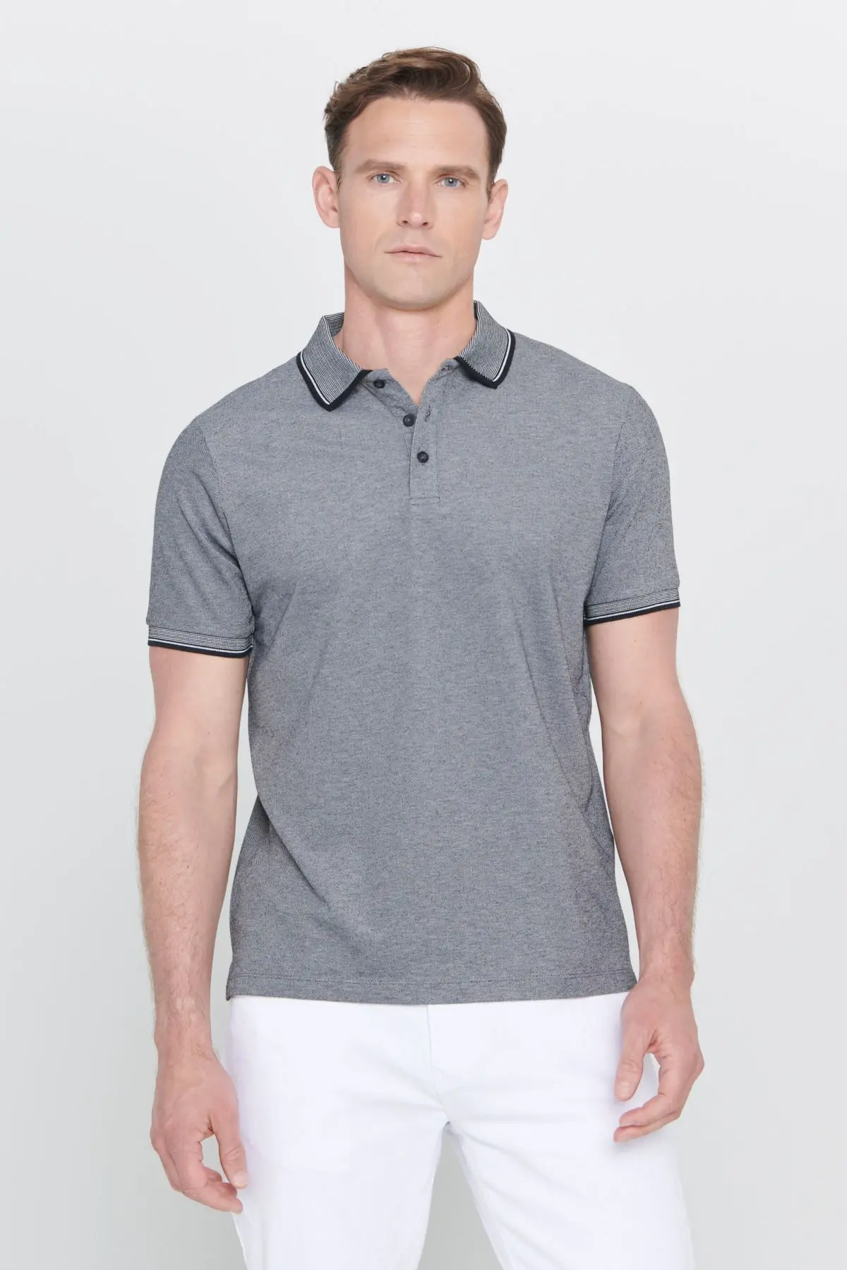AC&Co / Altınyıldız Classics Erkek Çekmeyen Pamuklu Kumaş Slim Fit Dar Kesim Kıvrılmaz Polo Yaka Tişört