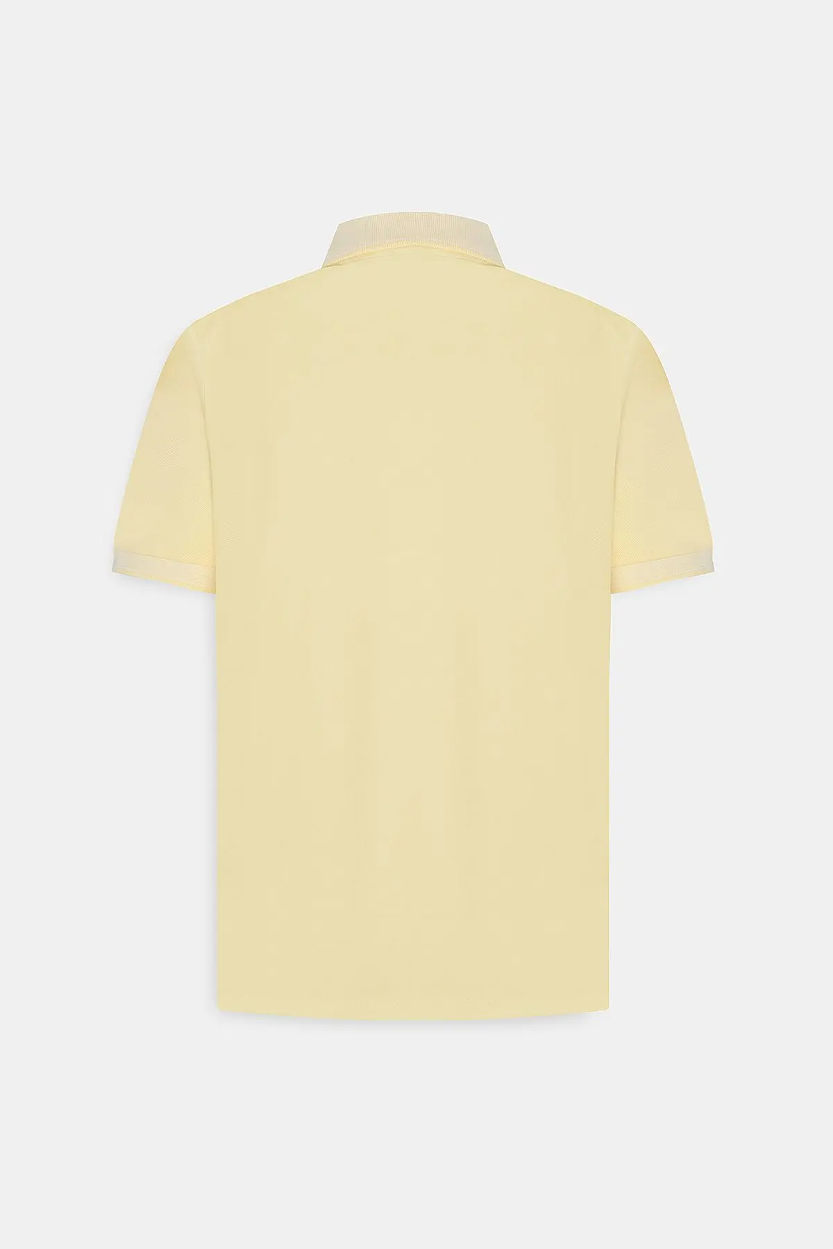 Erkek Çekmeyen Pamuklu Kumaş Slim Fit Dar Kesim Sarı-Beyaz Kıvrılmaz Polo Yaka Tişört
