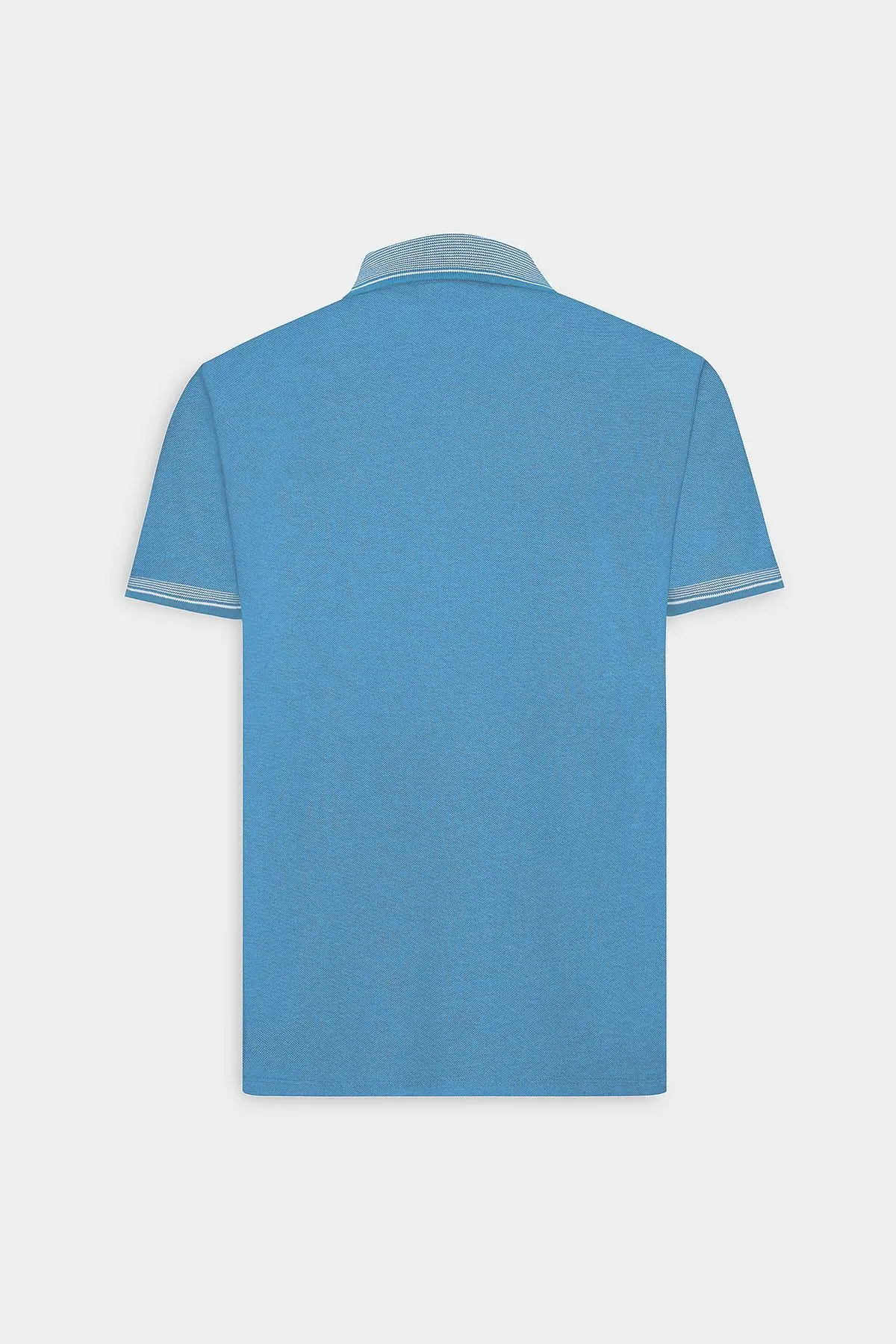 Erkek Çekmeyen Pamuklu Kumaş Slim Fit Dar Kesim Saks-Beyaz Kıvrılmaz Polo Yaka Tişört