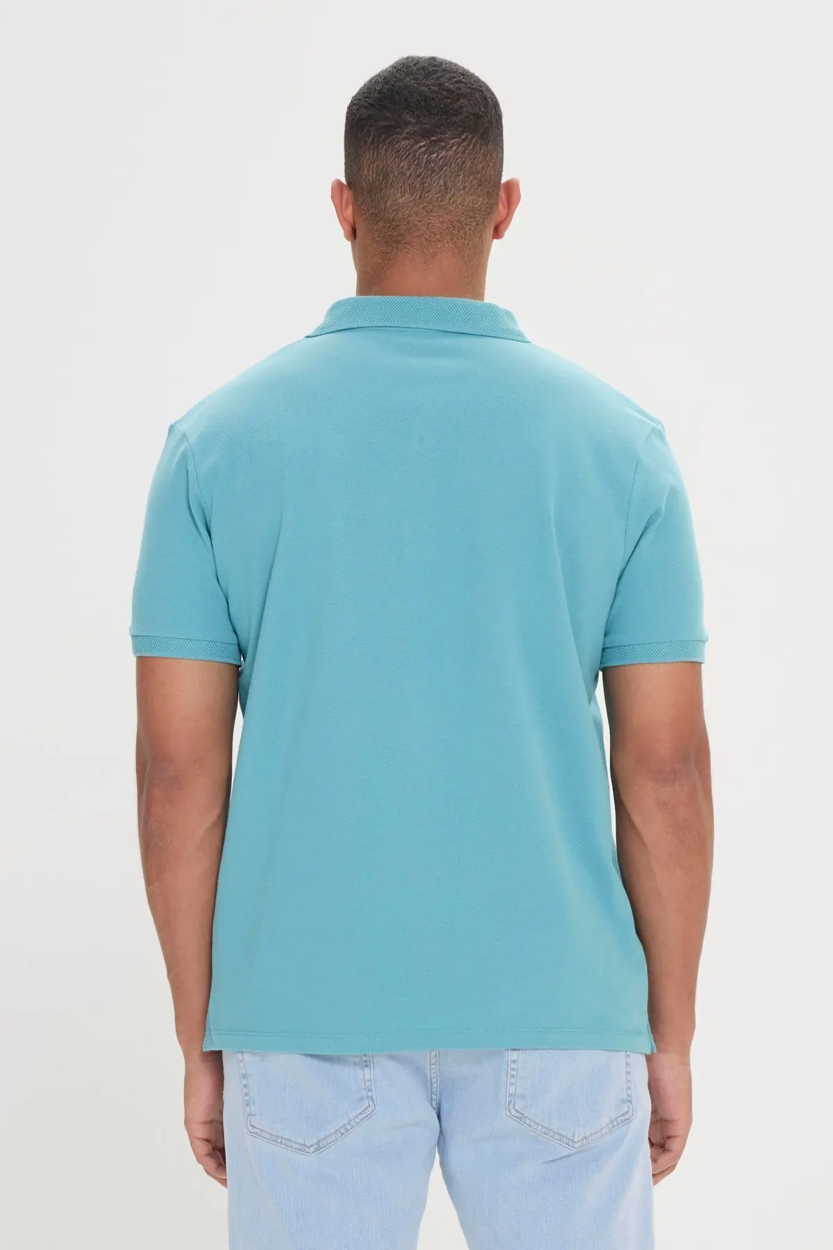 Erkek Petrol %100 Pamuk Kıvrılmaz Pike Polo Yaka Slim Fit Dar Kesim Tişört