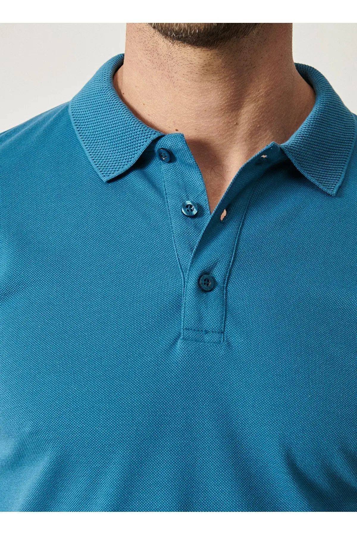 Erkek Havacı Mavi %100 Pamuk Kıvrılmaz Pike Polo Yaka Slim Fit Dar Kesim Tişört