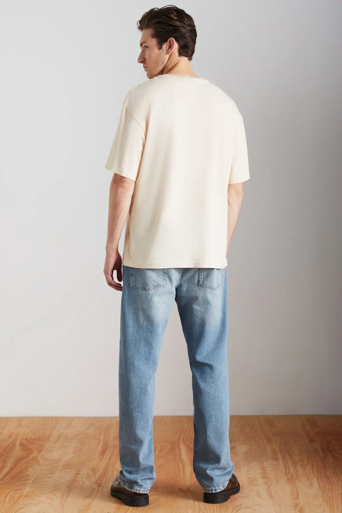 JETT Erkek Oversize Fit %100 Pamuk Kalın Dokulu Vanilya T-Shirt