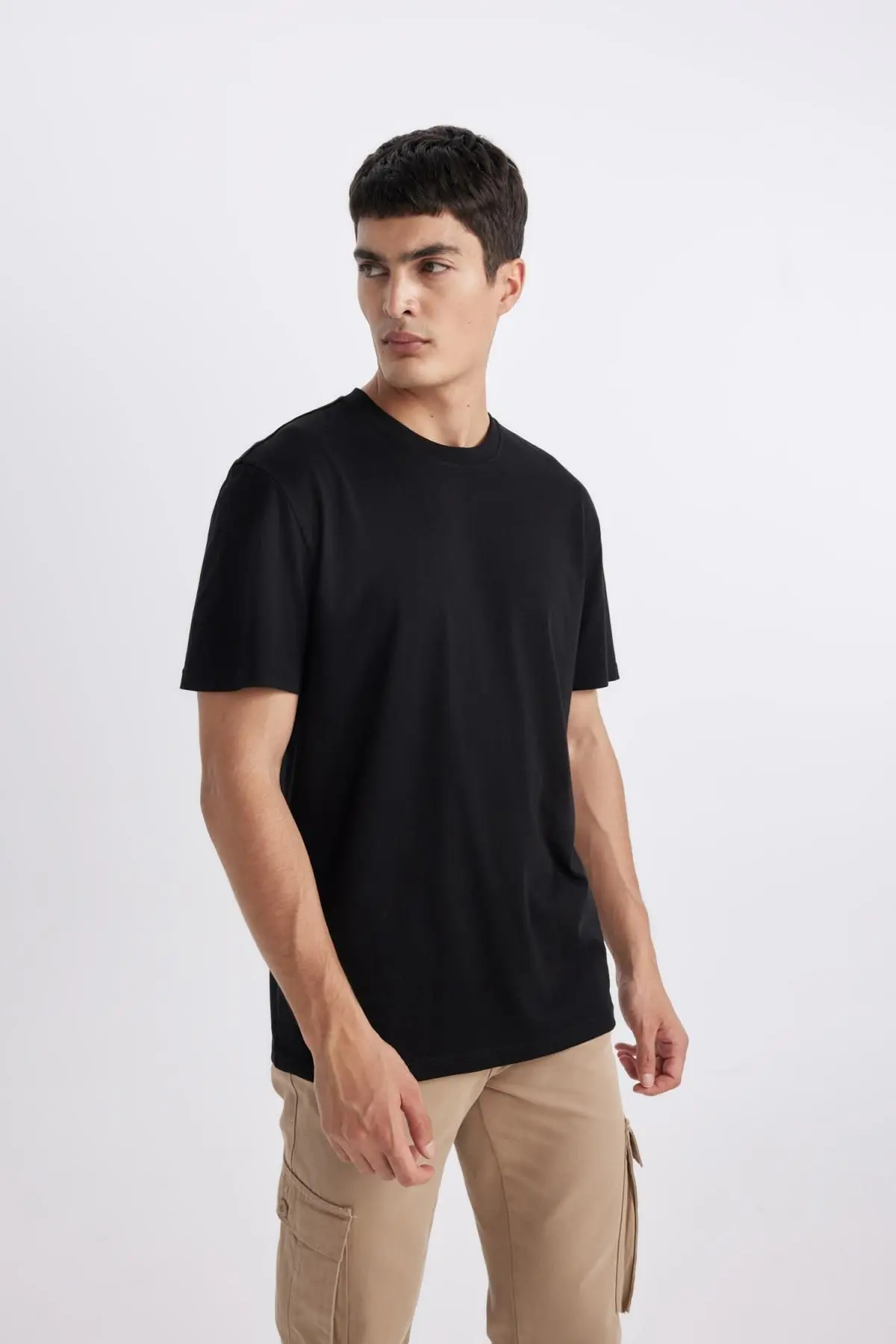 Erkek Siyah New Regular Fit Normal Kesim Bisiklet Yaka Pamuklu Kısa Kollu Basic Tişört V7699az24sp