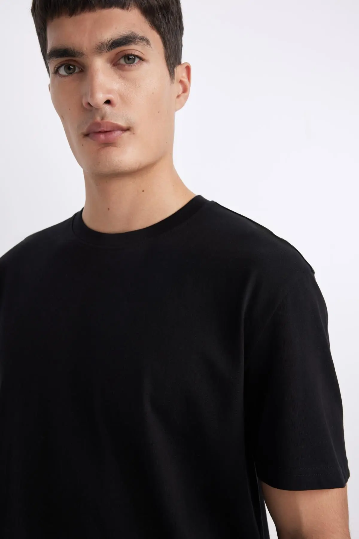 Erkek Siyah New Regular Fit Normal Kesim Bisiklet Yaka Pamuklu Kısa Kollu Basic Tişört V7699az24sp