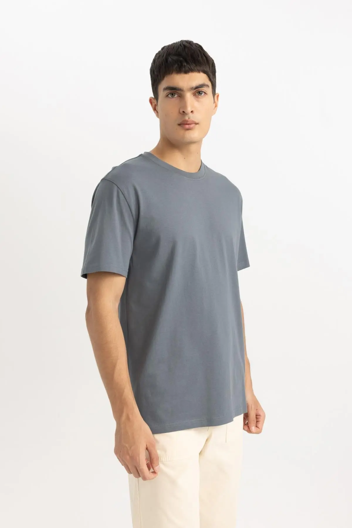 New Regular Fit Bisiklet Yaka Kısa Kollu %100 Pamuk Basic Tişört V7699az24sp