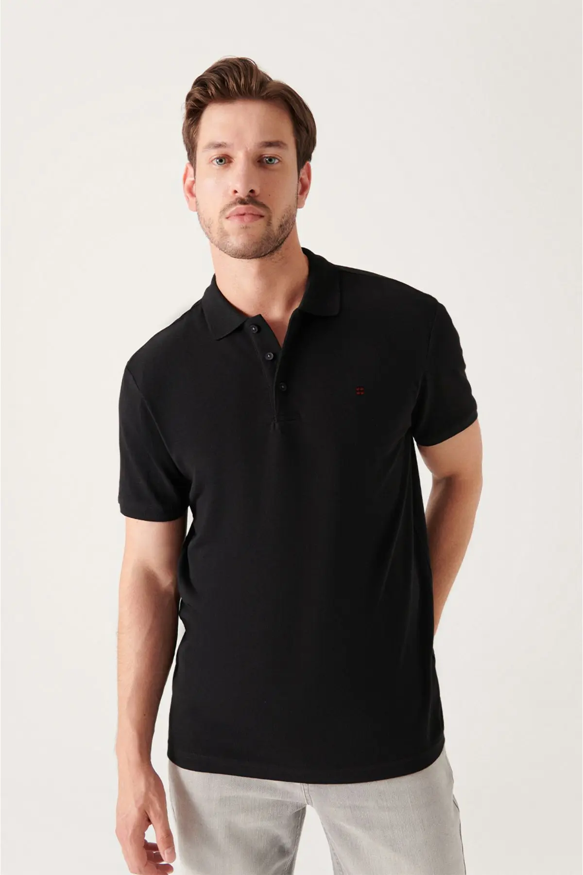 Erkek Siyah Polo Yaka T-shirt %100 Pamuk Serin Tutan Regular Fit E001004