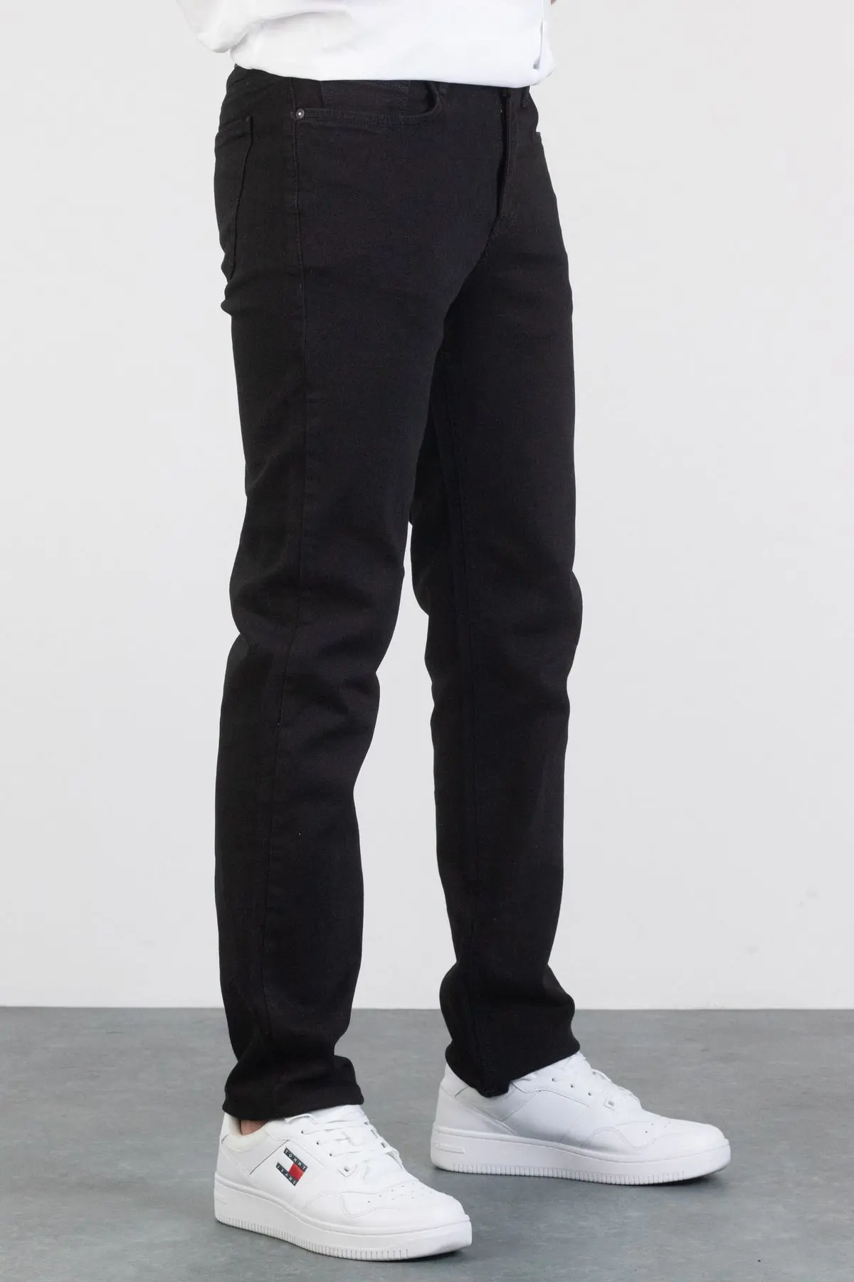 Erkek Siyah Regular Boru Paça Esnek Likralı Denim Jeans Kot Pantolon HLTHE001973 - SİYAH