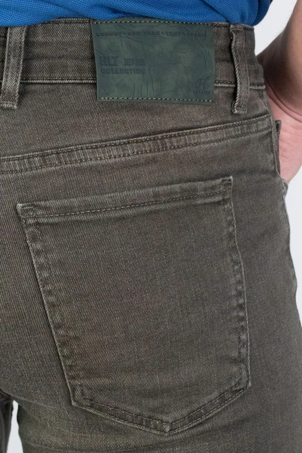 Erkek Çam Yeşili Regular Fit Rahat Kesim Esnek Likralı Denim Jeans Kot Pantolon HLTHE001915