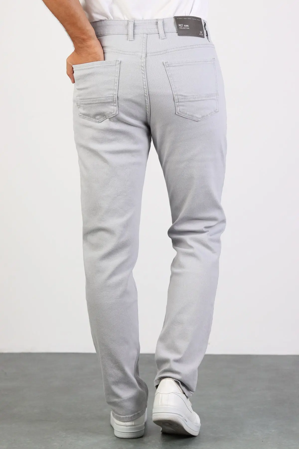 Erkek Gümüş Gri Regular Jeans Likralı Esnek Kot Pantolon HLTHE001980