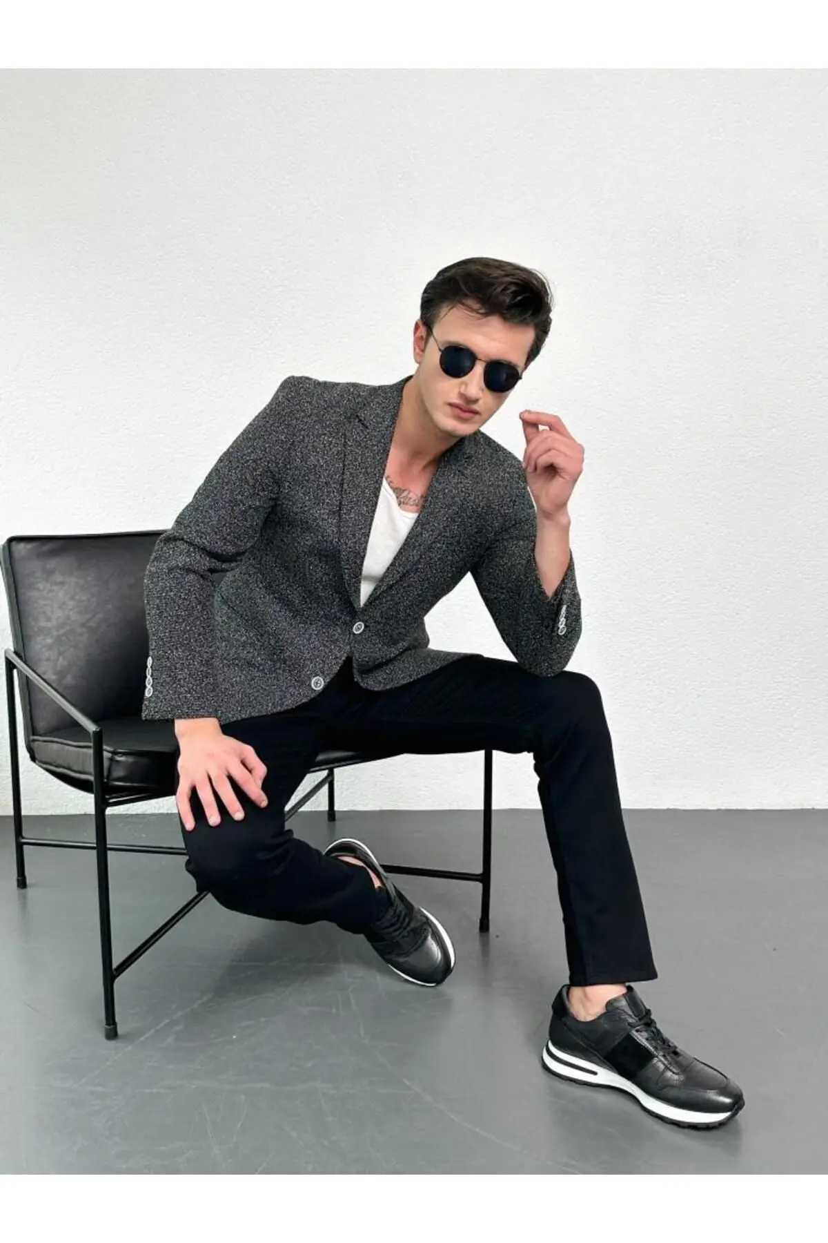 Erkek Siyah Şeritli Model Regular Fit Rahat Kesim Esnek Likralı Denim Jeans Kot Pantolon Hlthe001914