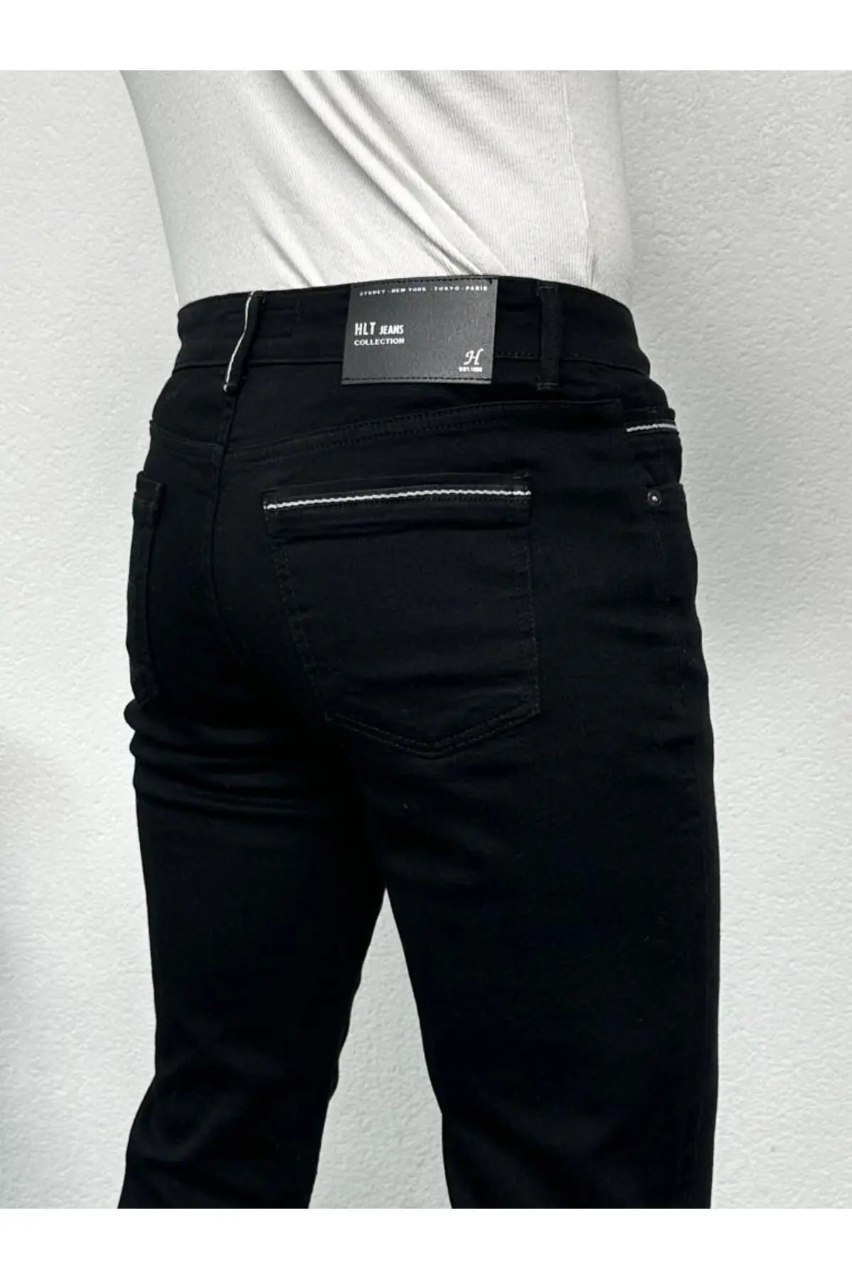 Erkek Siyah Şeritli Model Regular Fit Rahat Kesim Esnek Likralı Denim Jeans Kot Pantolon Hlthe001914