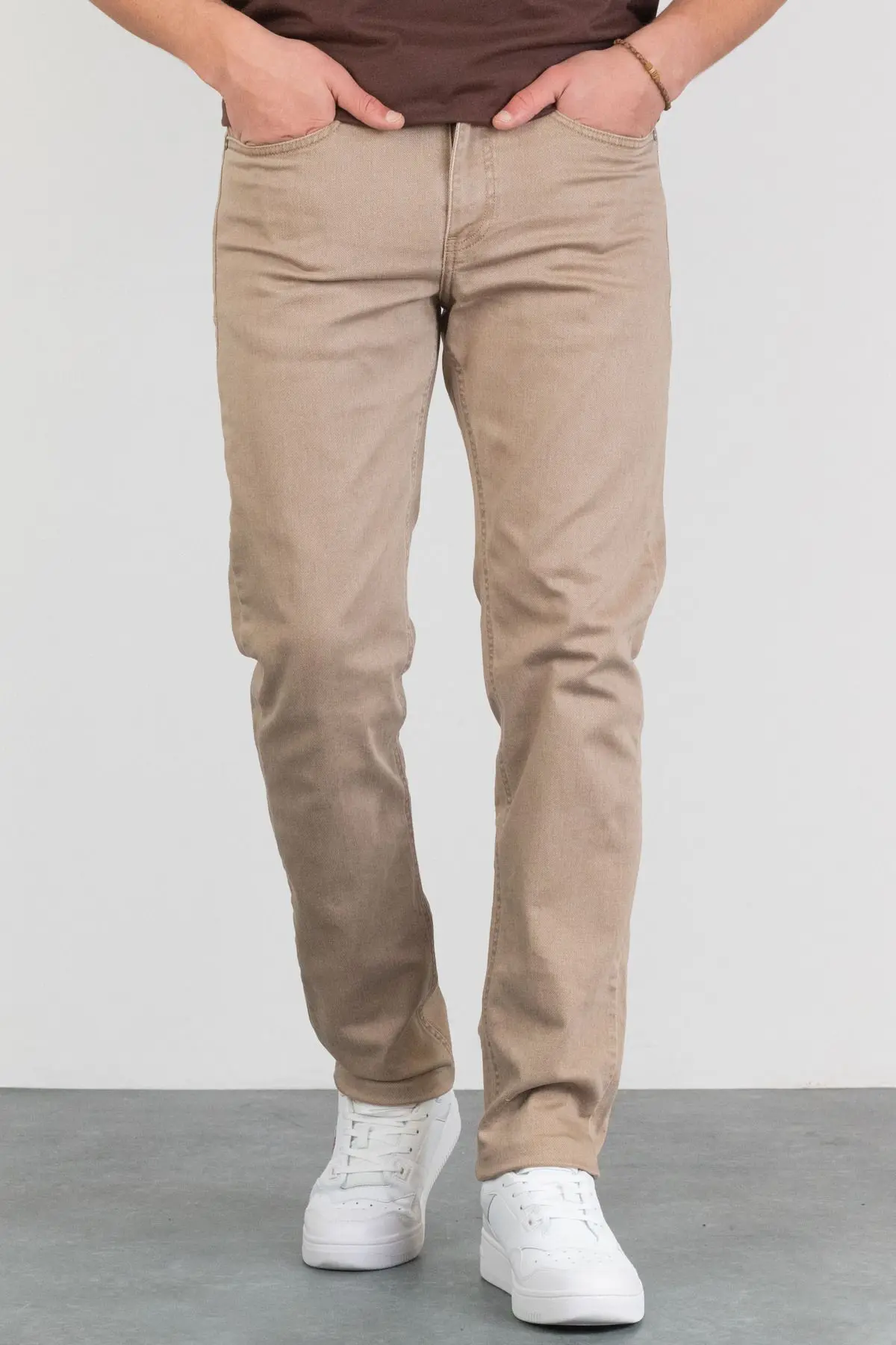 Erkek Bej Regular Fit Esnek Likralı Denim Jeans Kot Pantolon Hlthe001933 - Regular Bej