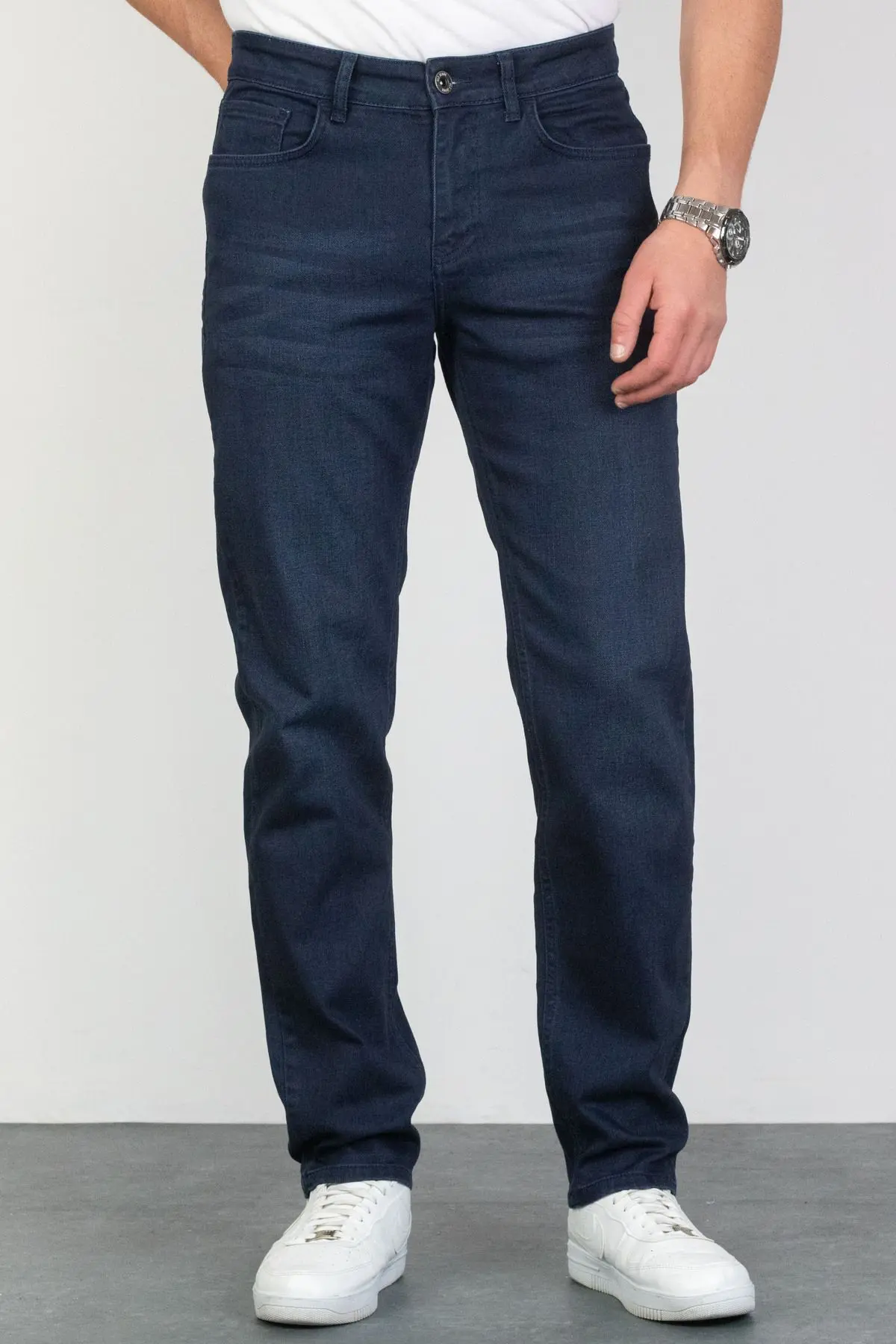 HLT JEANS Erkek Lacivert Regular Fit Rahat Kesim Esnek Likralı Denim Jeans Kot Pantolon Hlthe003005