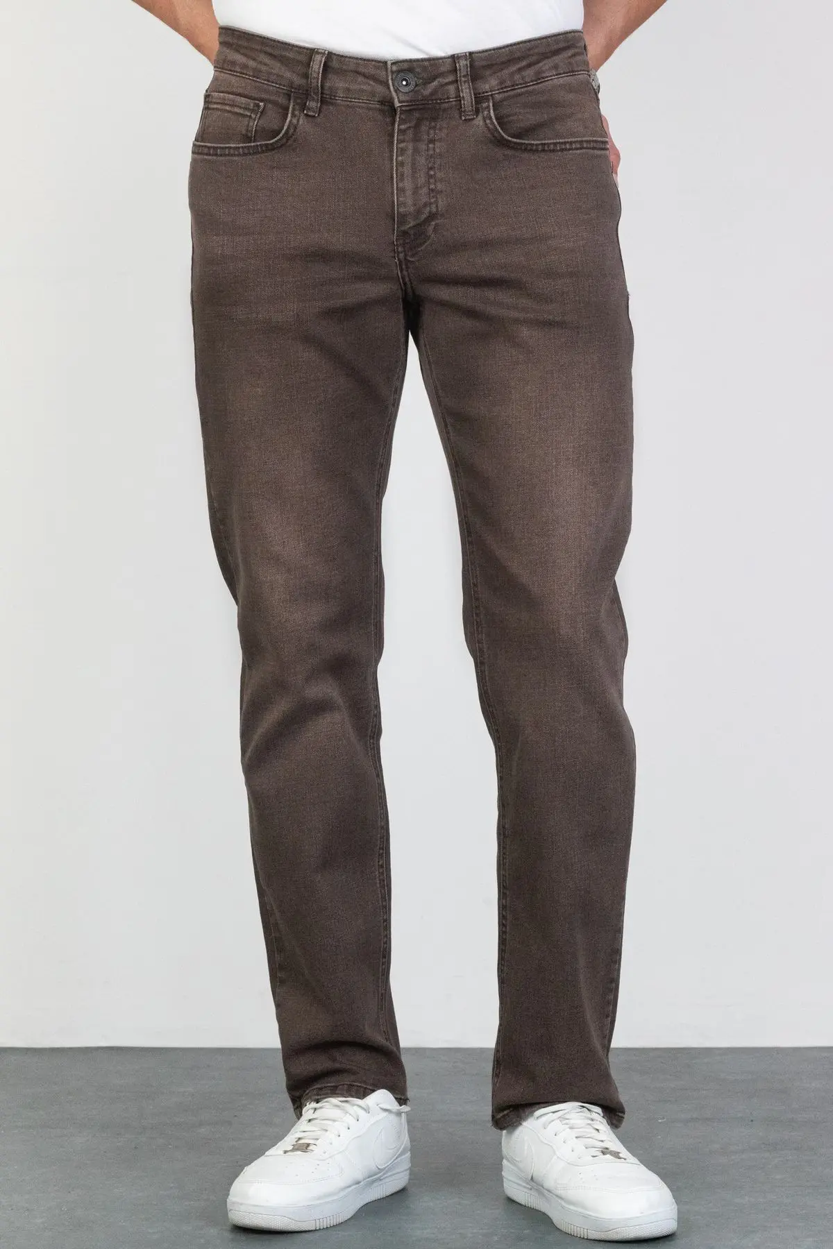 Erkek Kahverengi Regular Fit Rahat Kesim Esnek Likralı Denim Jeans Kot Pantolon HLTHE001979