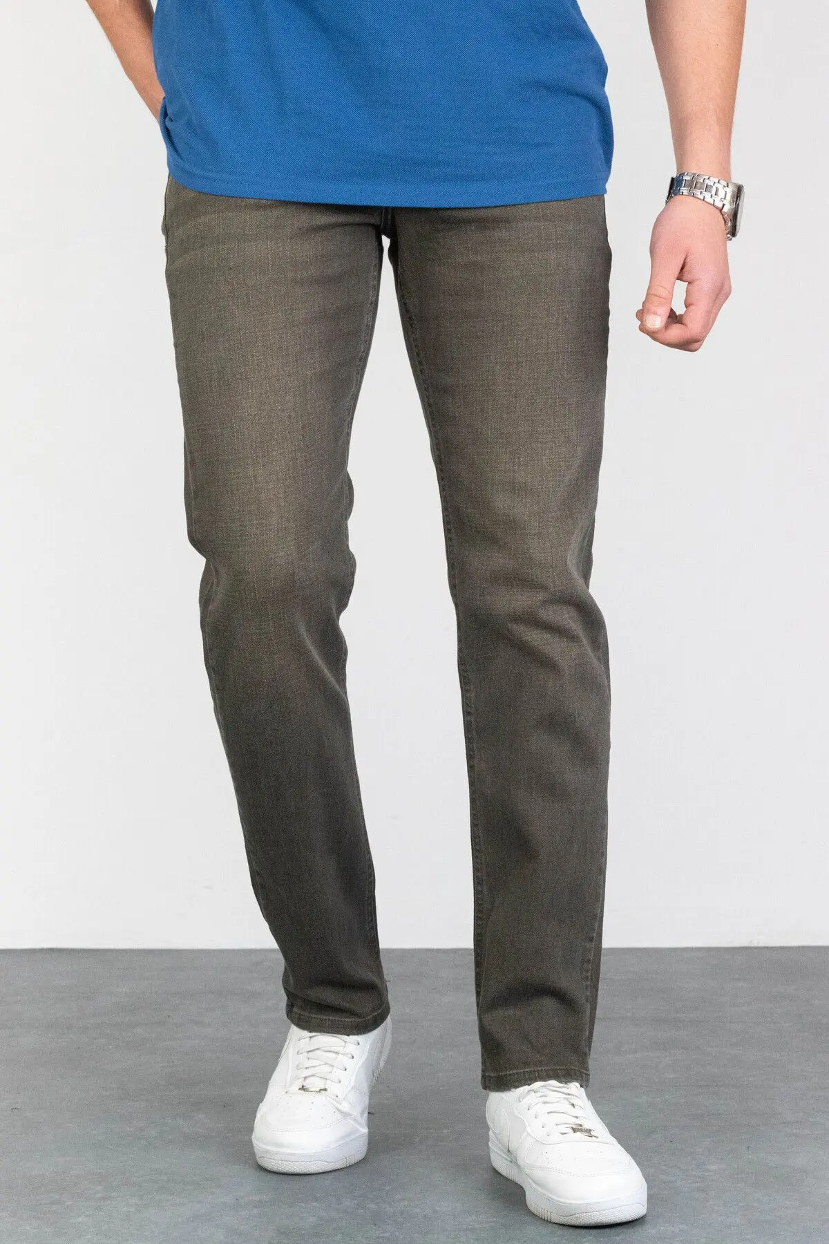 Erkek Çam Yeşili Regular Fit Rahat Kesim Esnek Likralı Denim Jeans Kot Pantolon HLTHE001915