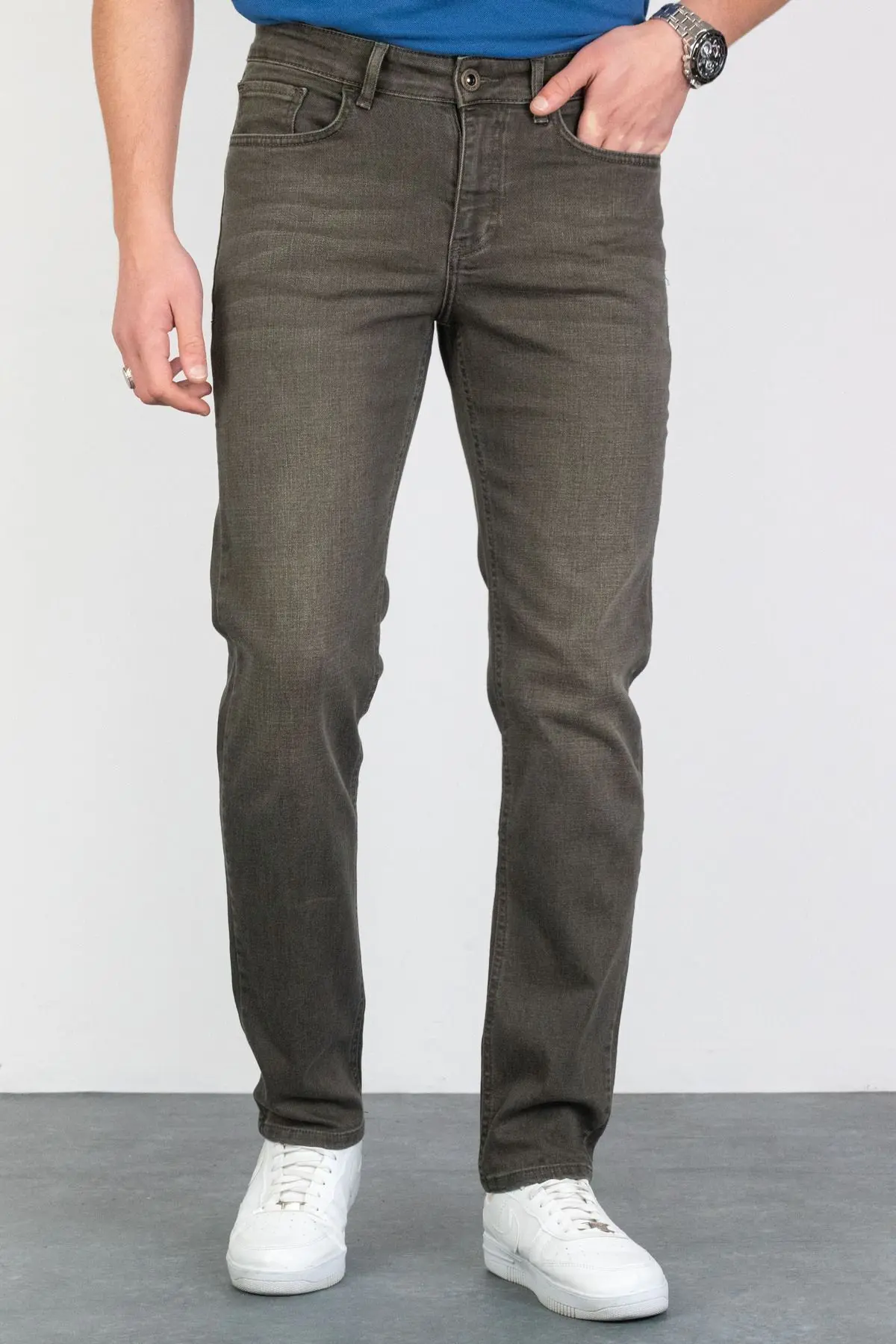 Erkek Çam Yeşili Regular Fit Rahat Kesim Esnek Likralı Denim Jeans Kot Pantolon HLTHE001915