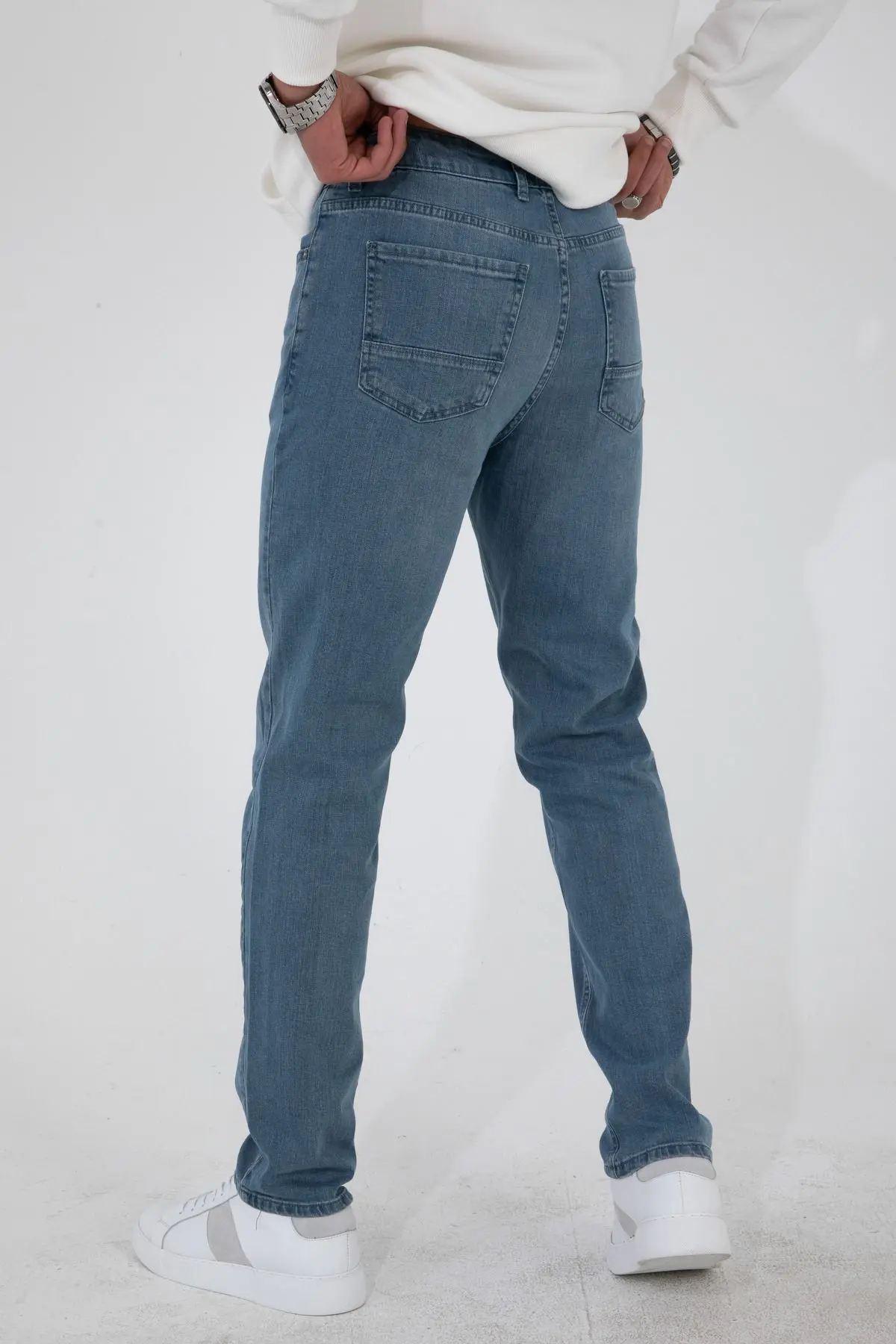 Erkek Taşlamalı Mavi Regular Fit Rahat Kesim Esnek Likralı Denim Jeans Kot Pantolon HLTHE003001