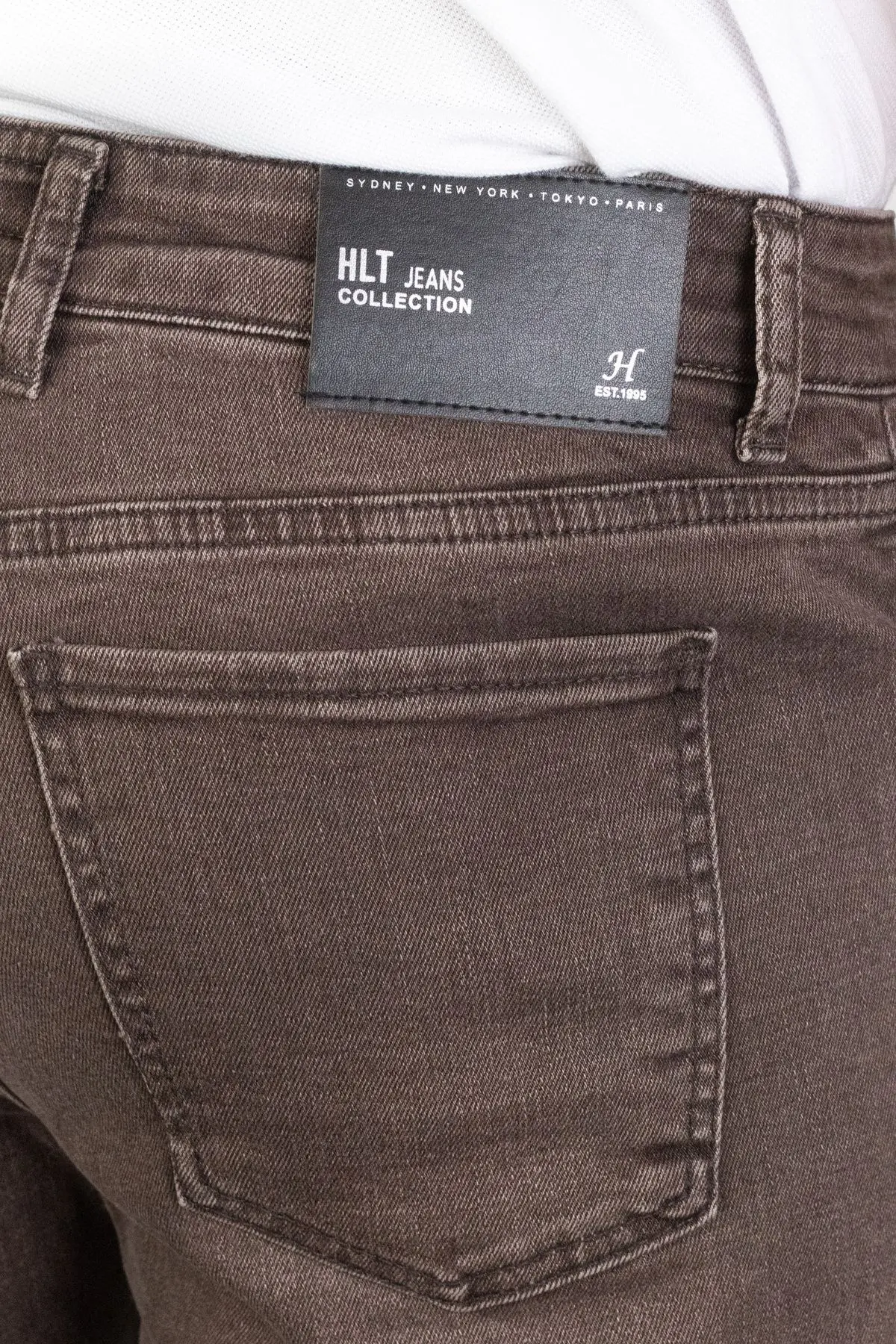 Erkek Kahverengi Regular Fit Rahat Kesim Esnek Likralı Denim Jeans Kot Pantolon HLTHE001979