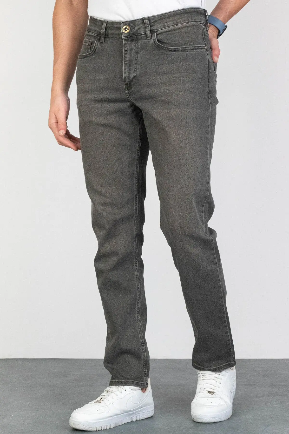 Erkek Açık Haki Regular Fit Rahat Kesim Esnek Likralı Denim Jeans Kot Pantolon HLTHE001910