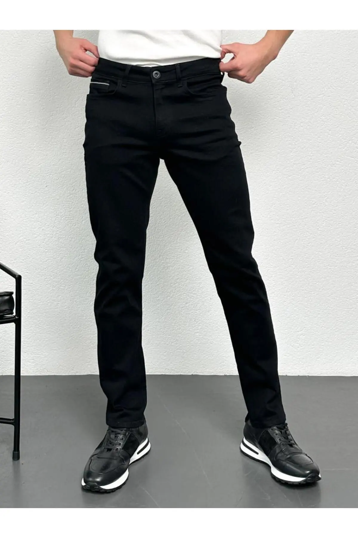 HLT JEANS Erkek Siyah Şeritli Model Regular Fit Rahat Kesim Esnek Likralı Denim Jeans Kot Pantolon Hlthe001914